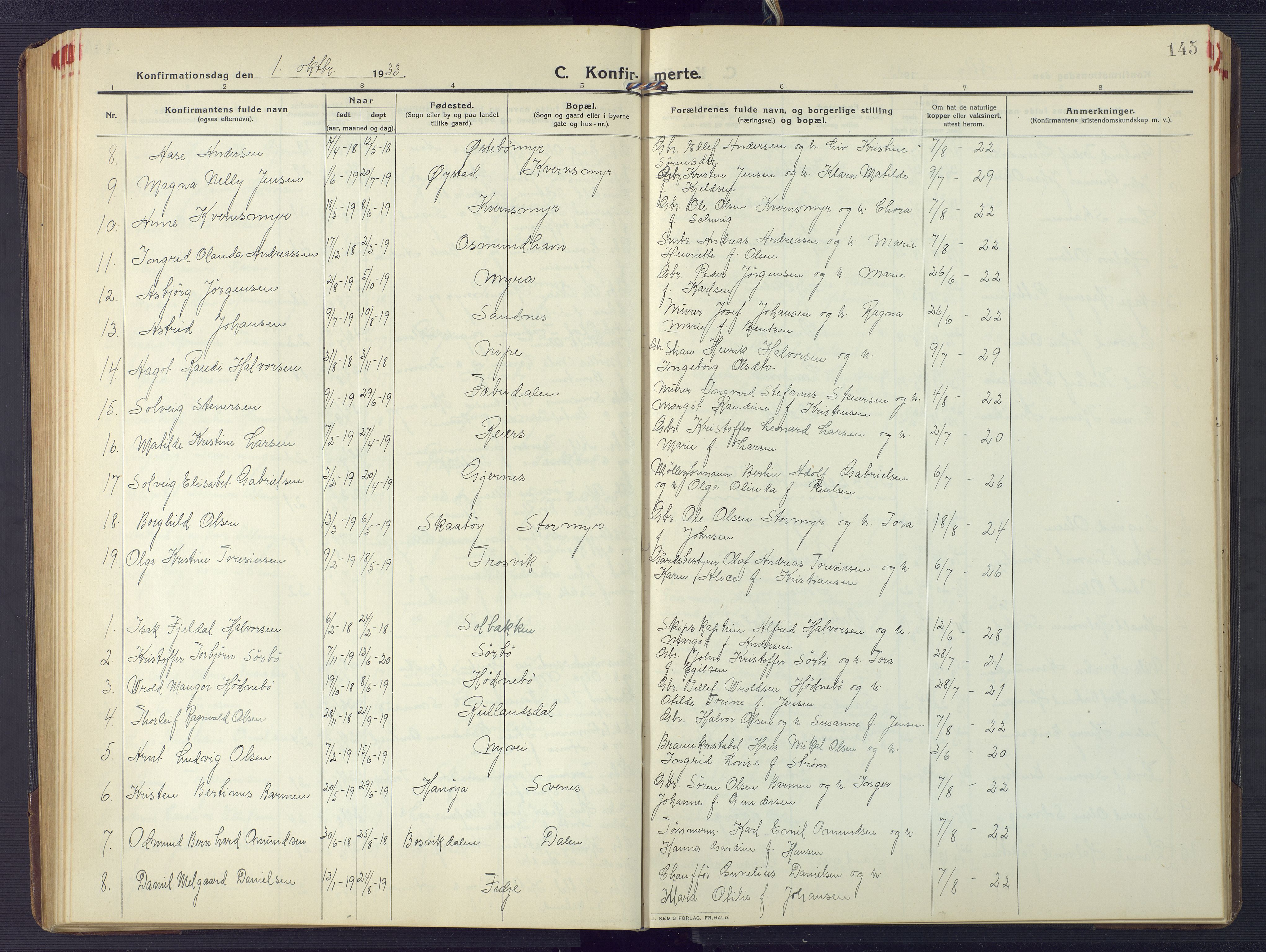 Søndeled sokneprestkontor, AV/SAK-1111-0038/F/Fb/L0006: Parish register (copy) no. B 7, 1912-1947, p. 145