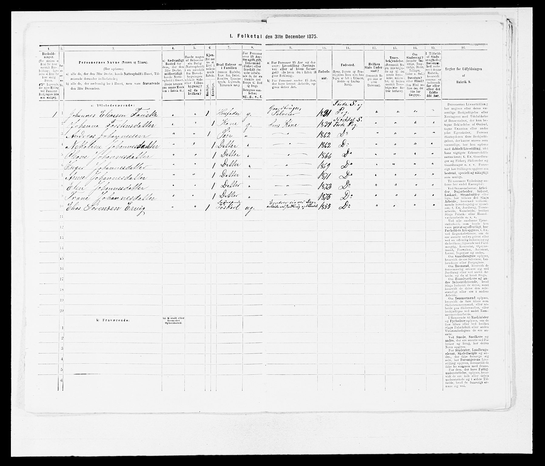 SAB, 1875 census for 1432P Førde, 1875, p. 898