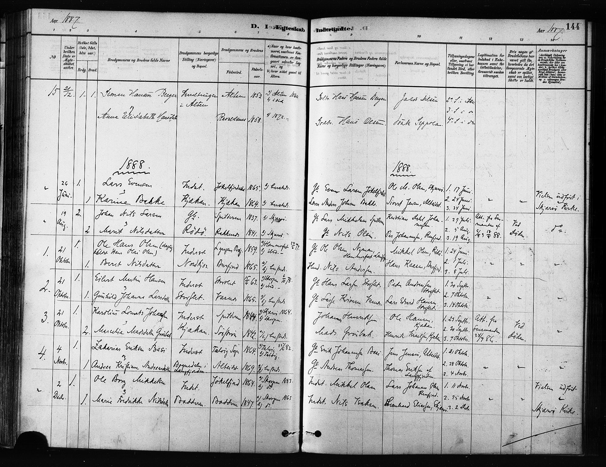 Skjervøy sokneprestkontor, SATØ/S-1300/H/Ha/Haa/L0012kirke: Parish register (official) no. 12, 1878-1891, p. 144