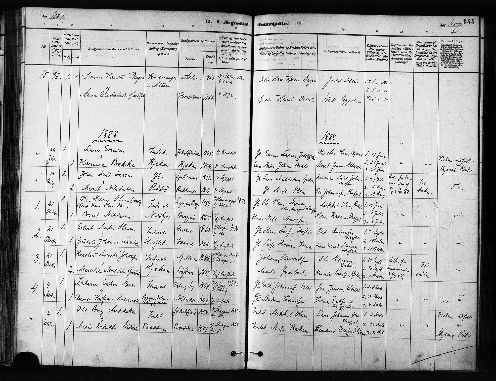 Skjervøy sokneprestkontor, AV/SATØ-S-1300/H/Ha/Haa/L0012kirke: Parish register (official) no. 12, 1878-1891, p. 144