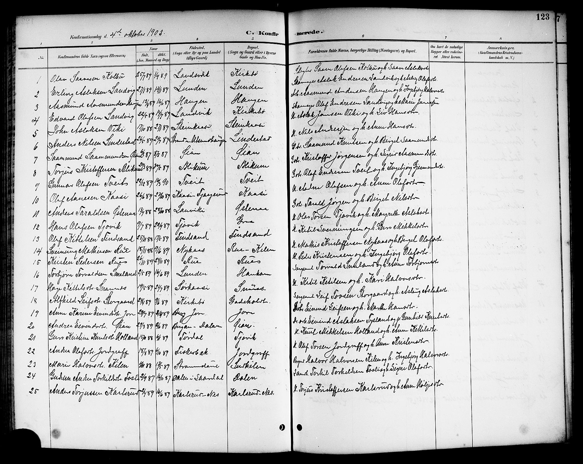 Kviteseid kirkebøker, SAKO/A-276/G/Ga/L0002: Parish register (copy) no. I 2, 1893-1918, p. 123