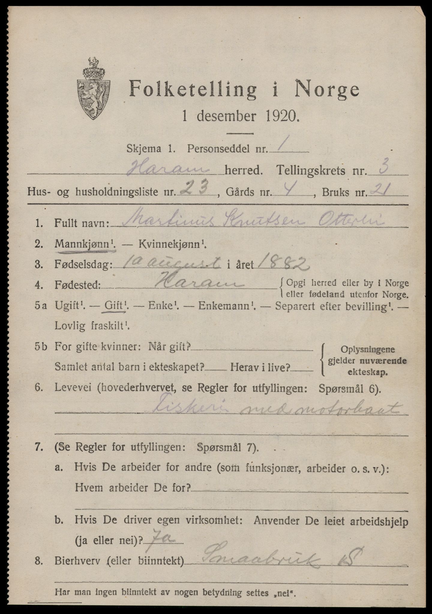 SAT, 1920 census for Haram, 1920, p. 2201