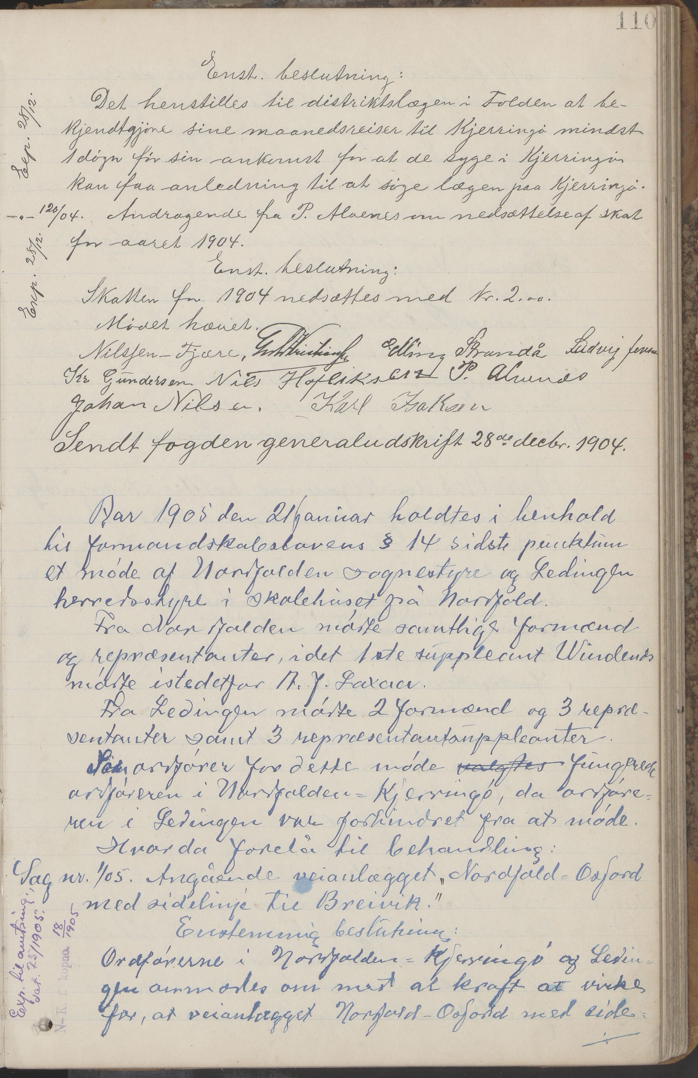 Kjerringøy kommune. Formannskapet, AIN/K-18441.150/A/Aa/L0002: Forhandlingsprotokoll Norfolden- Kjerringø formanskap, 1900-1911, p. 110