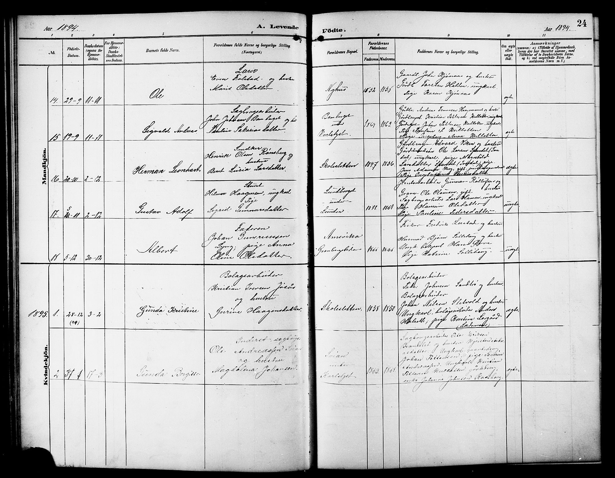 Ministerialprotokoller, klokkerbøker og fødselsregistre - Sør-Trøndelag, AV/SAT-A-1456/617/L0431: Parish register (copy) no. 617C01, 1889-1910, p. 24
