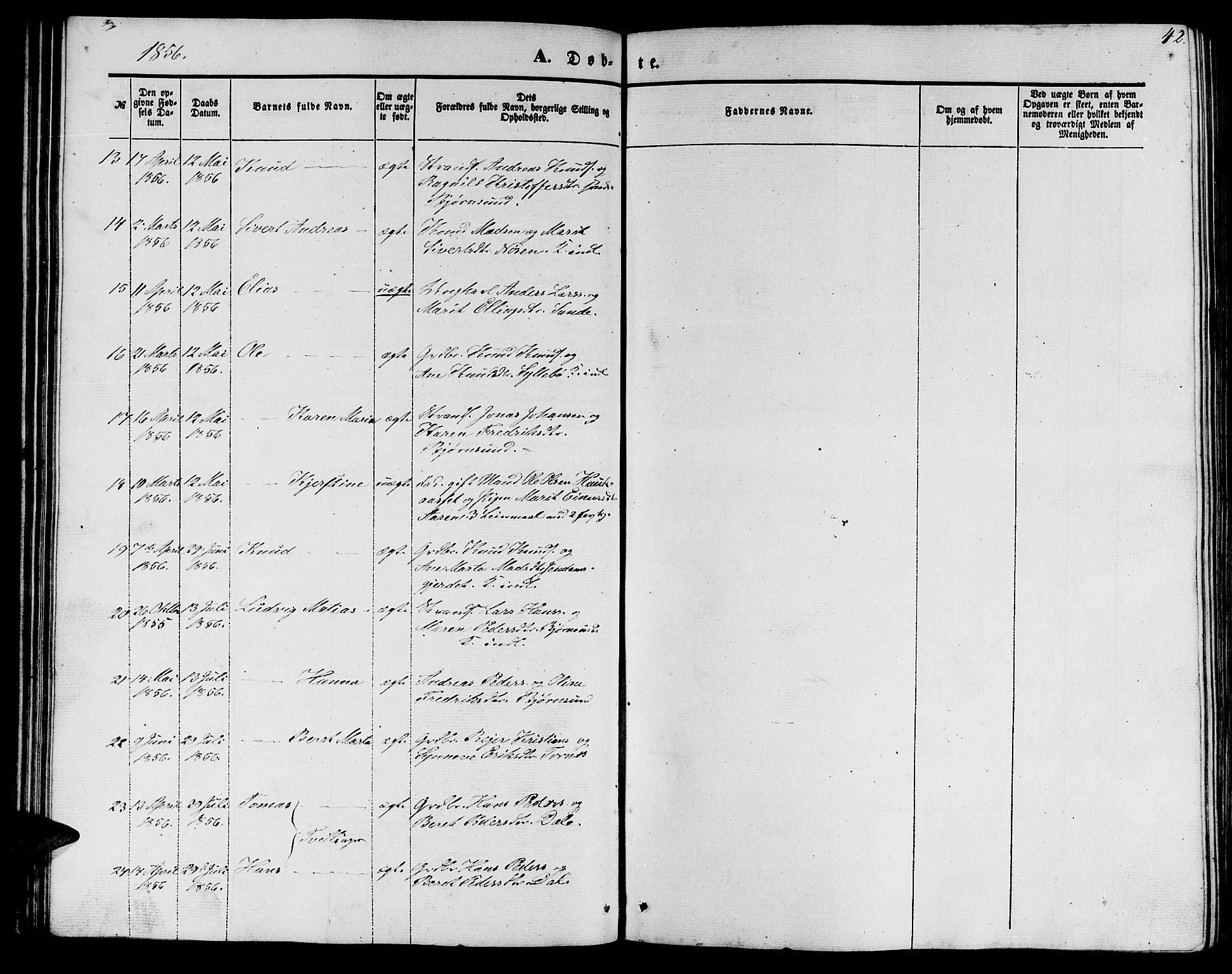 Ministerialprotokoller, klokkerbøker og fødselsregistre - Møre og Romsdal, AV/SAT-A-1454/565/L0753: Parish register (copy) no. 565C02, 1845-1870, p. 42