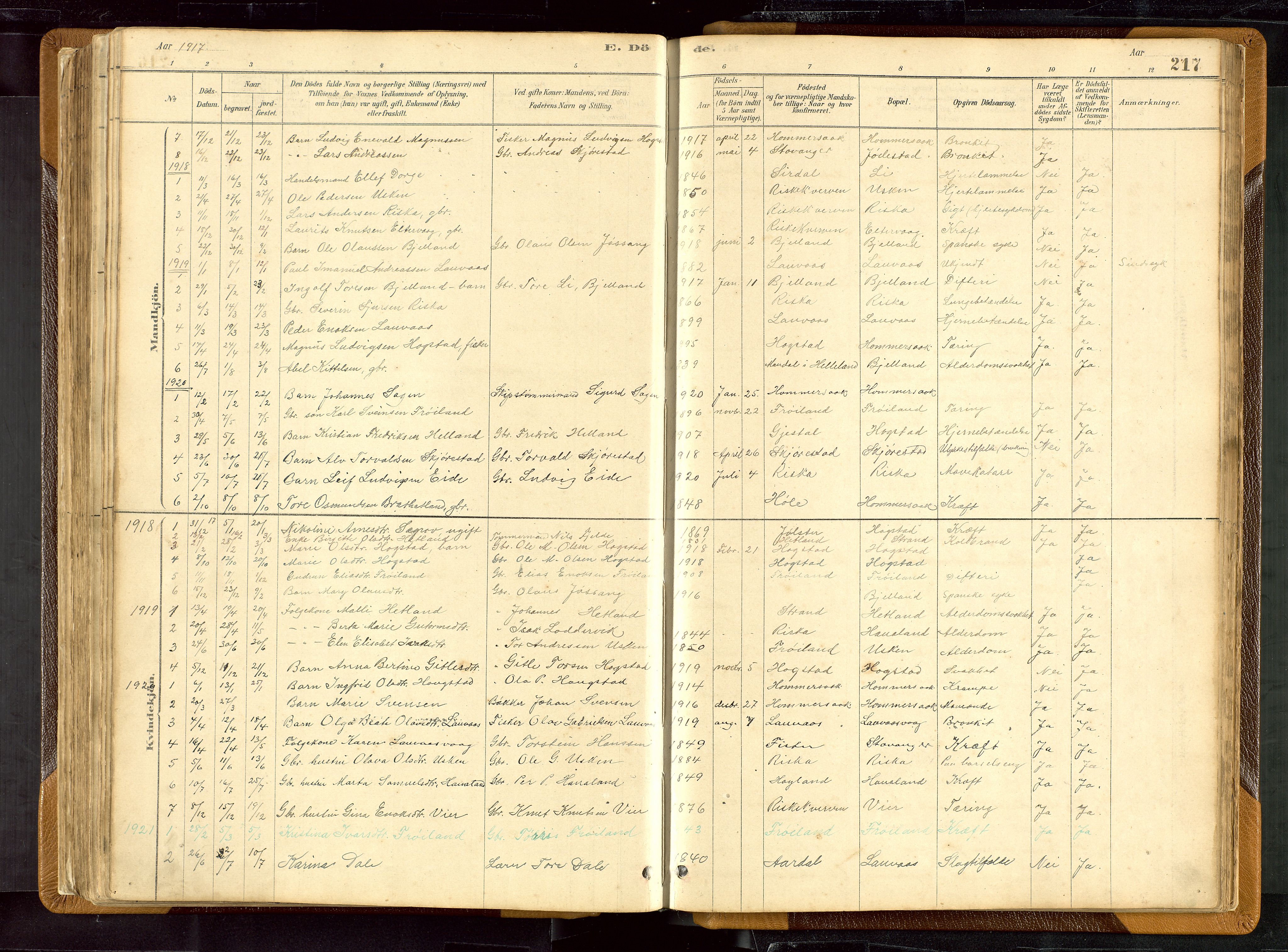 Hetland sokneprestkontor, AV/SAST-A-101826/30/30BB/L0007: Parish register (copy) no. B 7, 1878-1910, p. 217