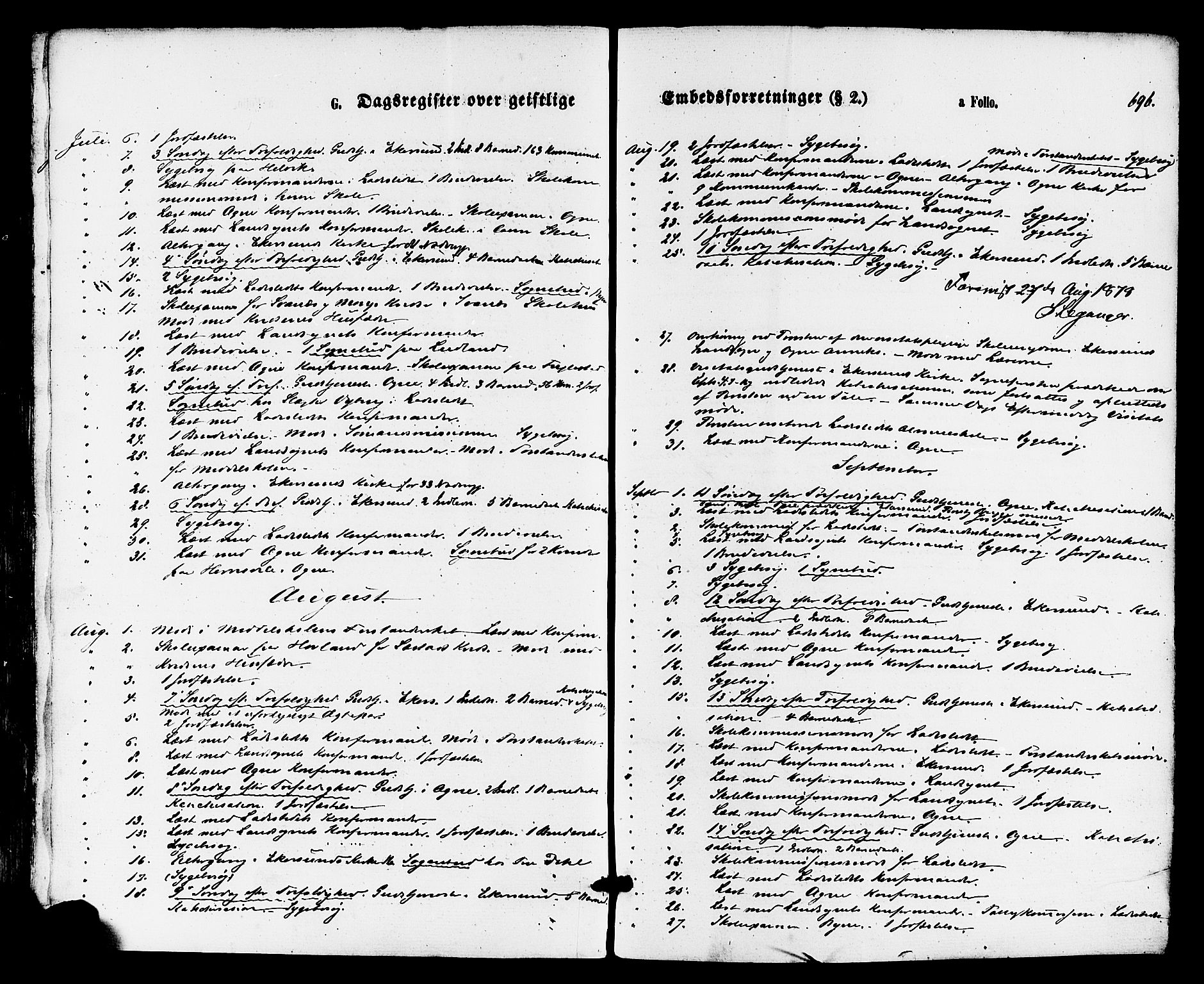 Eigersund sokneprestkontor, AV/SAST-A-101807/S08/L0014: Parish register (official) no. A 13, 1866-1878, p. 696