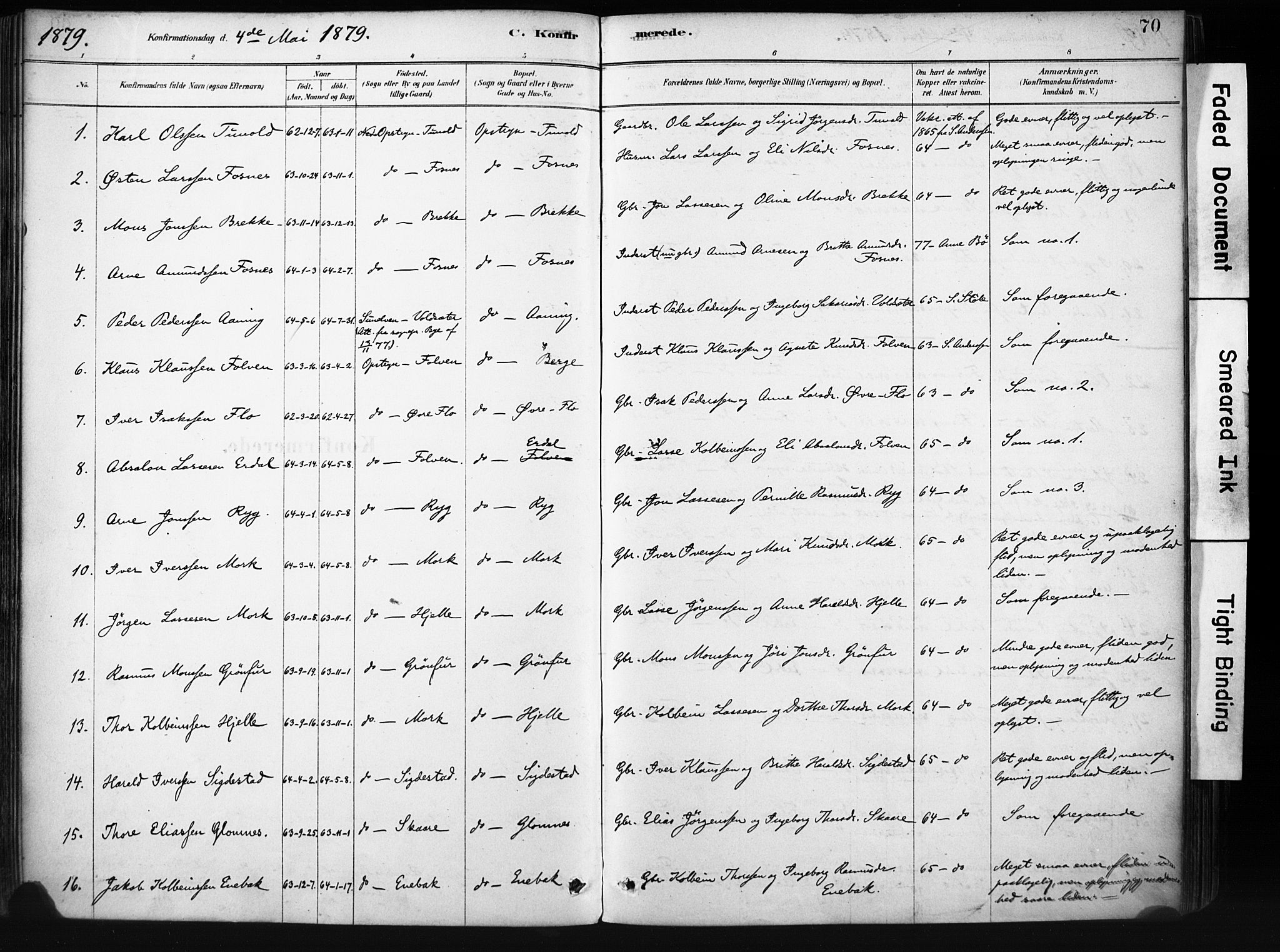 Stryn Sokneprestembete, SAB/A-82501: Parish register (official) no. D 1, 1878-1907, p. 70