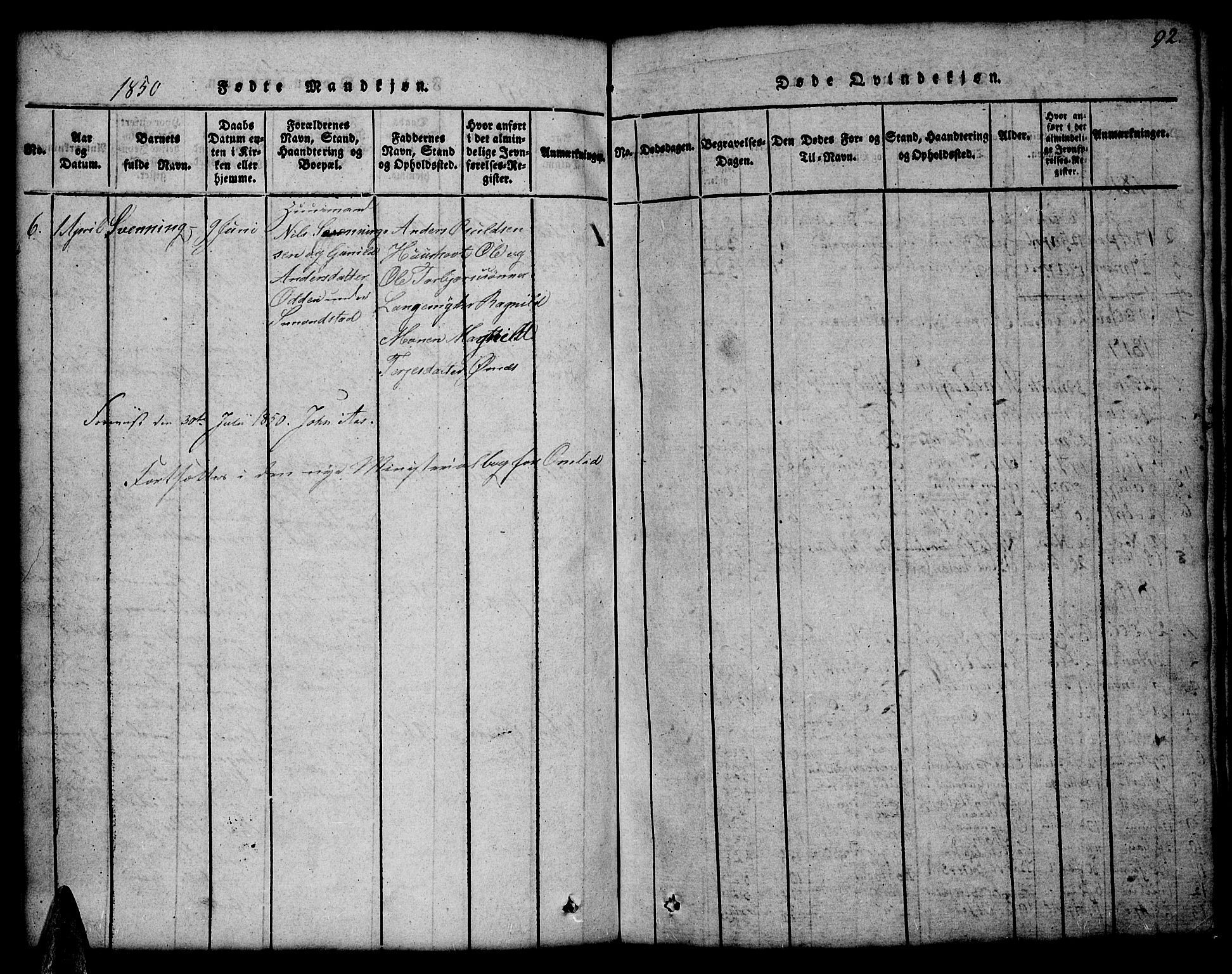 Åmli sokneprestkontor, AV/SAK-1111-0050/F/Fb/Fbc/L0001: Parish register (copy) no. B 1, 1816-1867, p. 92