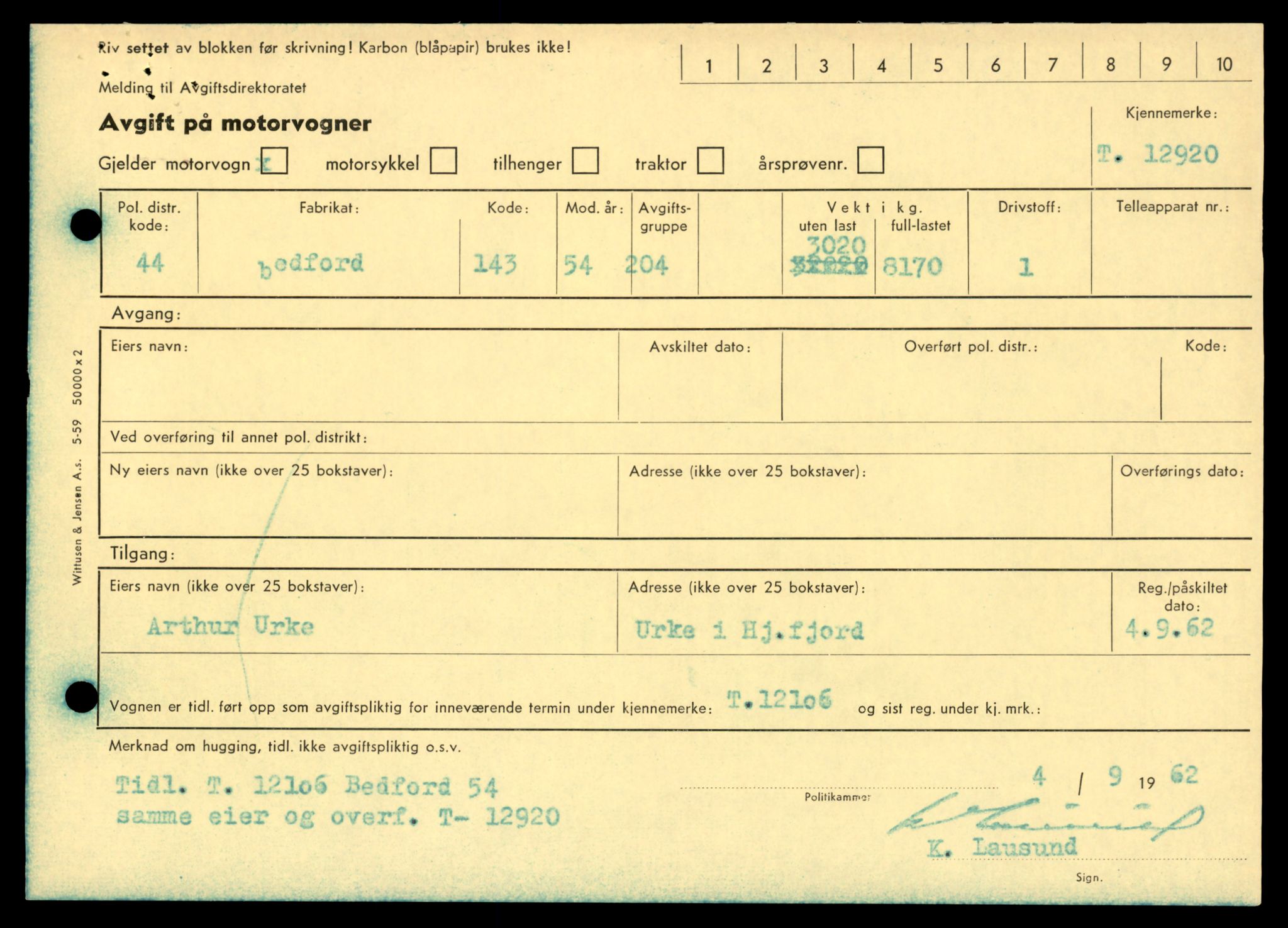 Møre og Romsdal vegkontor - Ålesund trafikkstasjon, AV/SAT-A-4099/F/Fe/L0033: Registreringskort for kjøretøy T 12151 - T 12474, 1927-1998, p. 2429