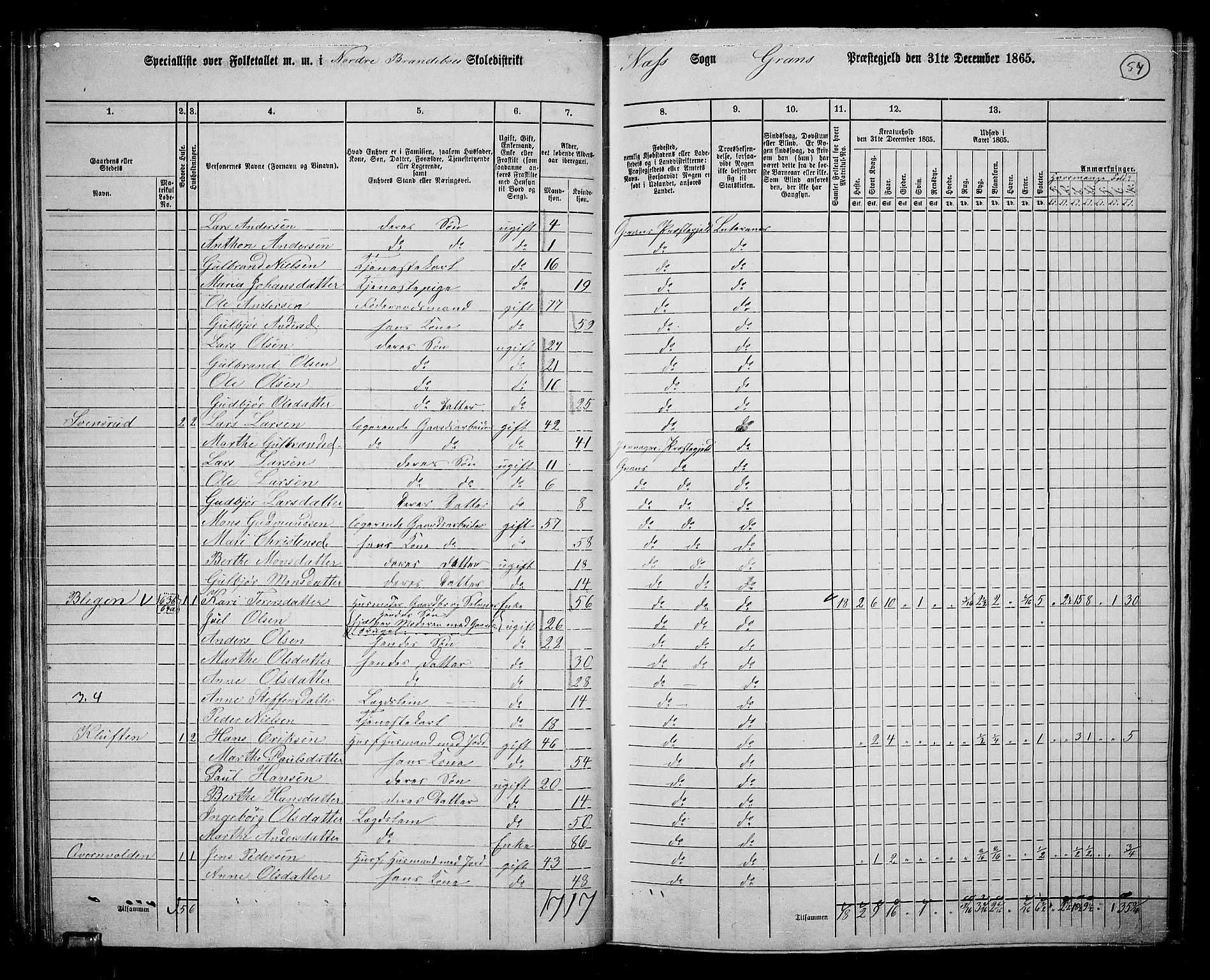 RA, 1865 census for Gran, 1865, p. 238