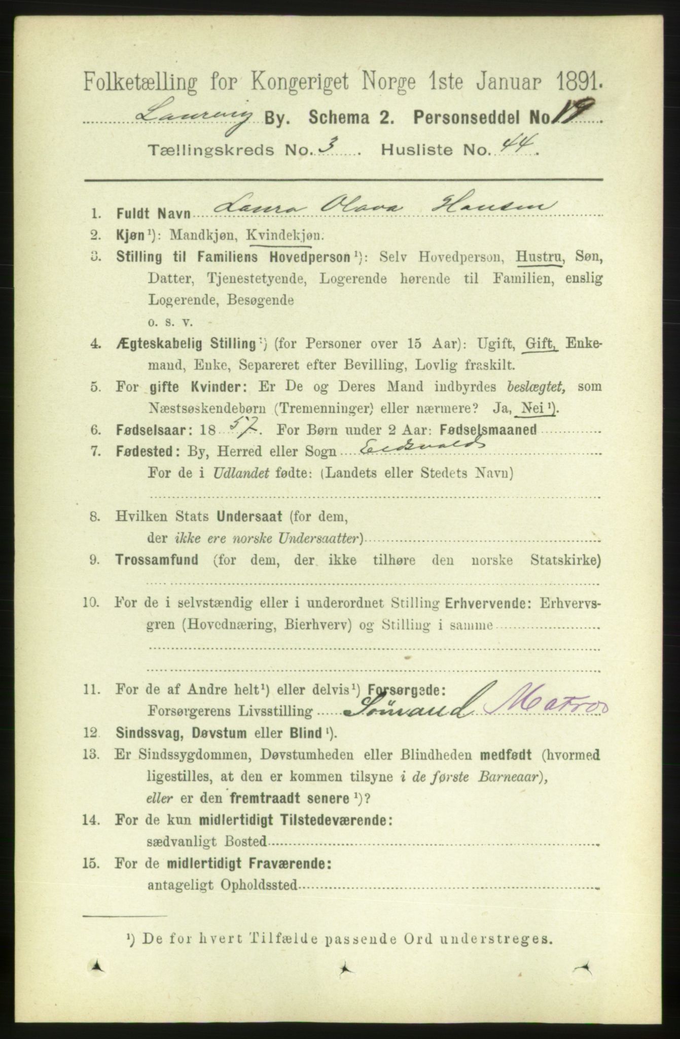 RA, 1891 census for 0707 Larvik, 1891, p. 4631