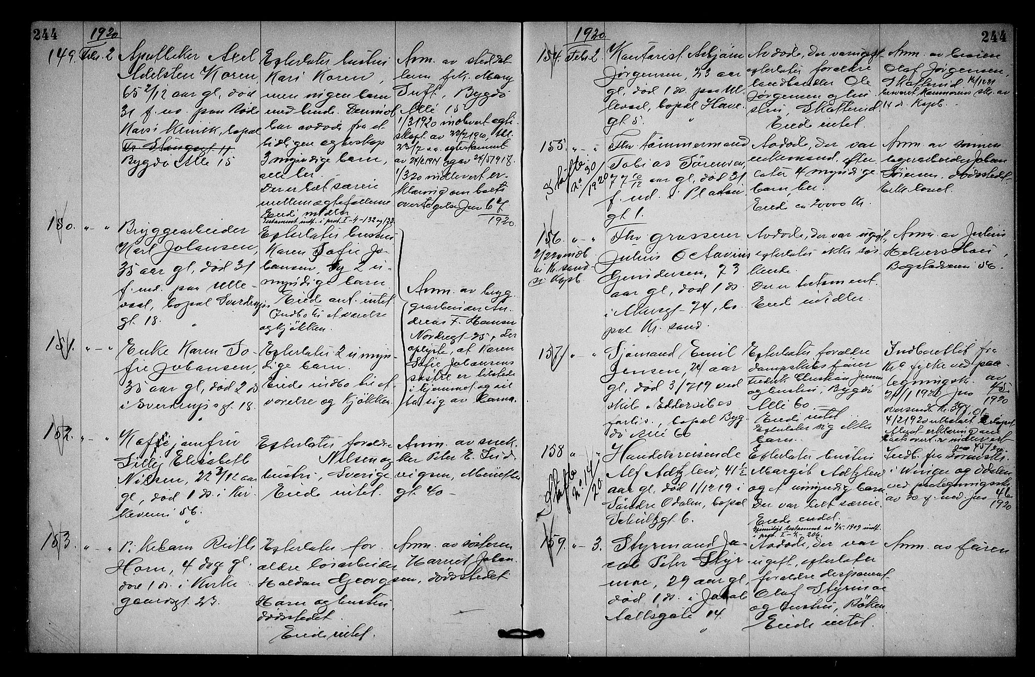 Oslo skifterett, AV/SAO-A-10383/G/Ga/Gab/L0010: Dødsfallsprotokoll, 1918-1920, p. 244