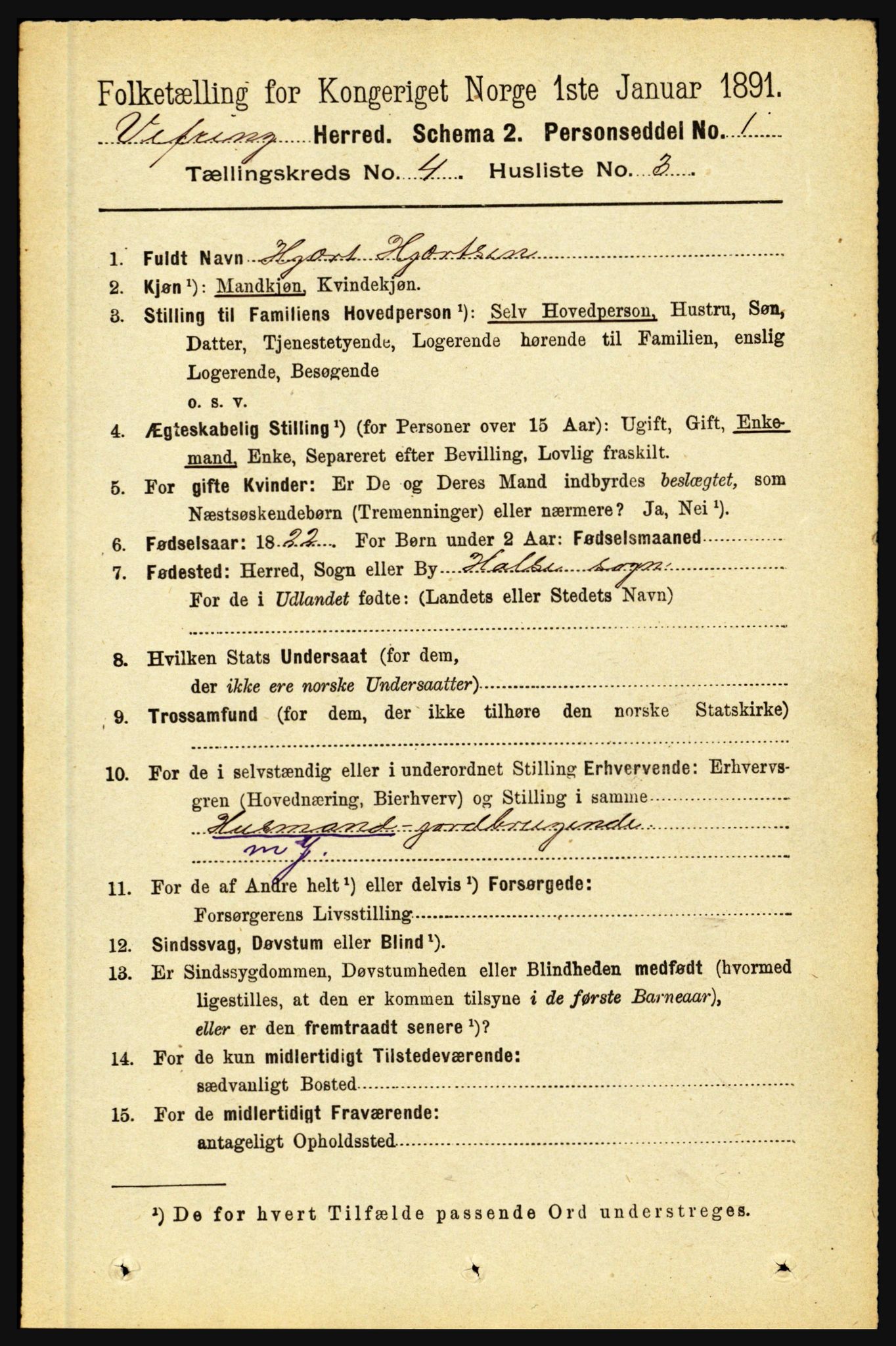 RA, 1891 census for 1434 Vevring, 1891, p. 1212