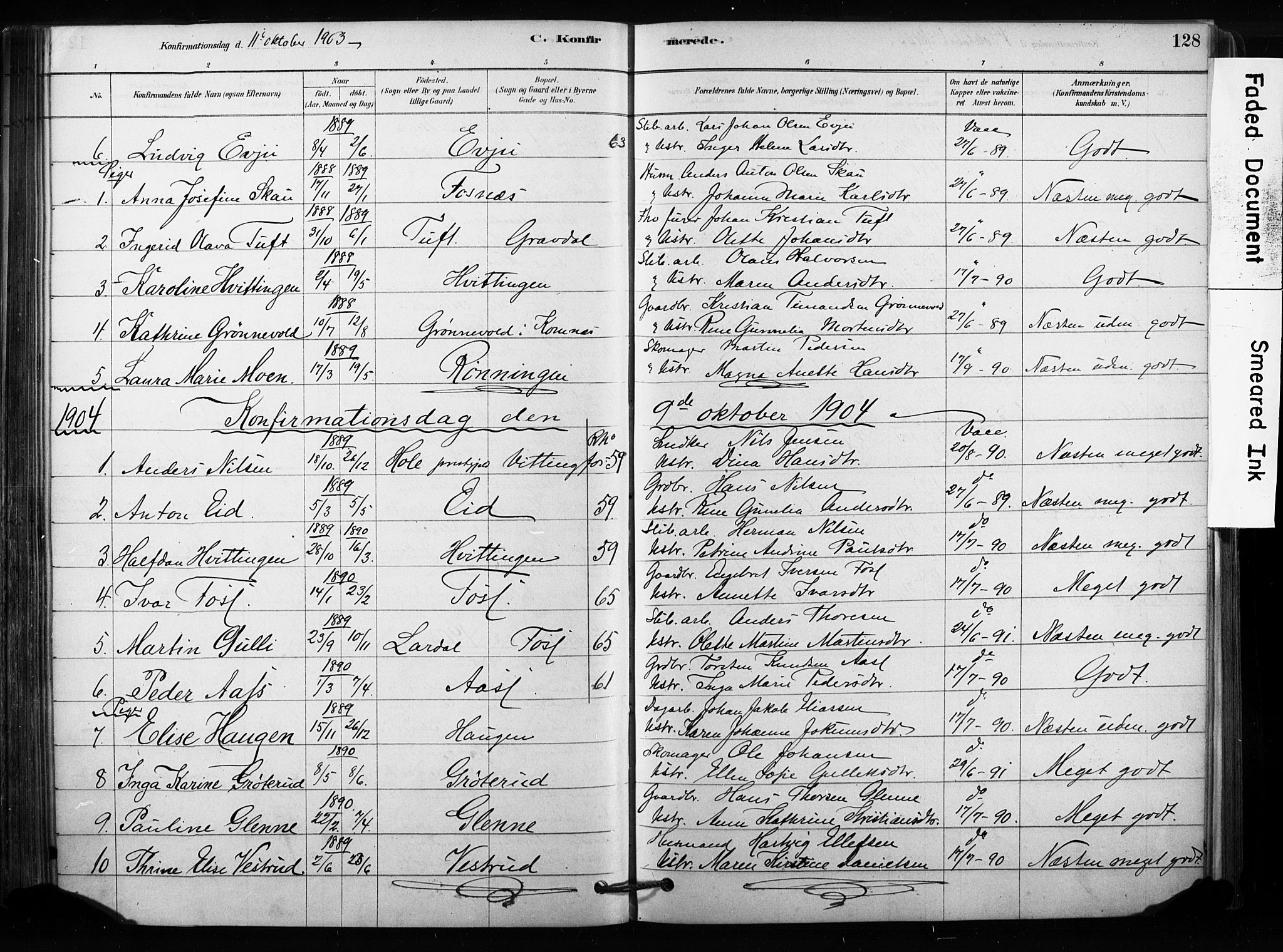 Sandsvær kirkebøker, SAKO/A-244/F/Fc/L0001: Parish register (official) no. III 1, 1878-1923, p. 128