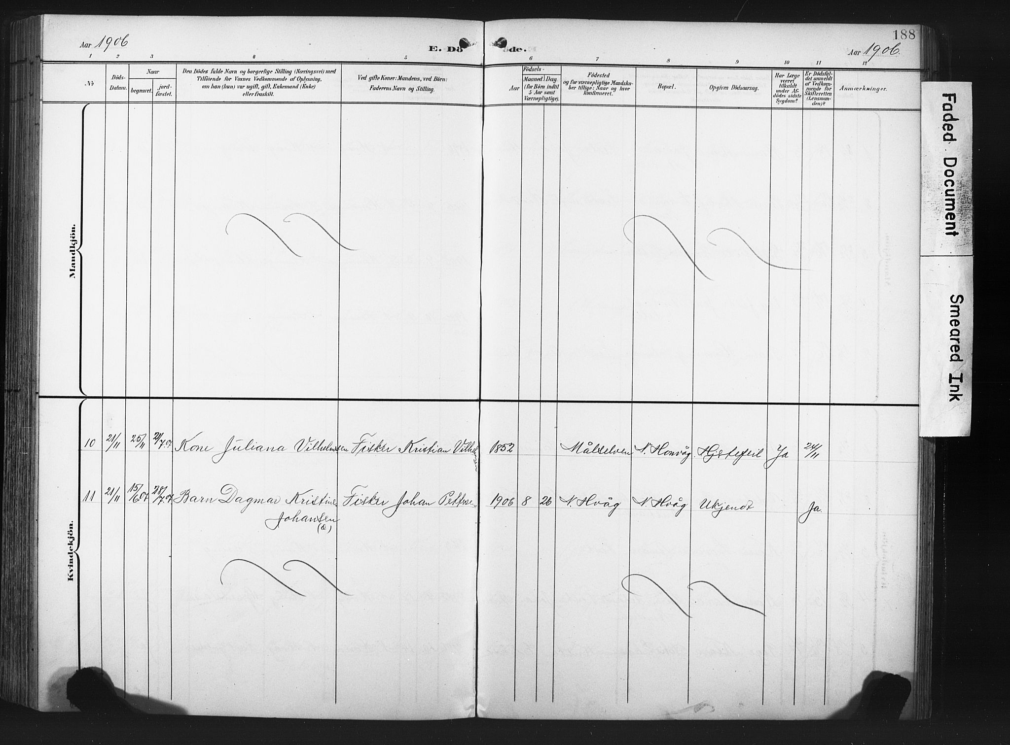 Måsøy sokneprestkontor, AV/SATØ-S-1348/H/Ha/L0008kirke: Parish register (official) no. 8, 1900-1910, p. 188