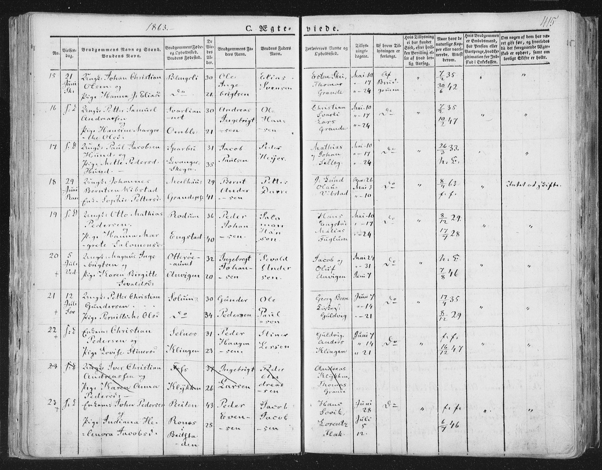Ministerialprotokoller, klokkerbøker og fødselsregistre - Nord-Trøndelag, SAT/A-1458/764/L0552: Parish register (official) no. 764A07b, 1824-1865, p. 415