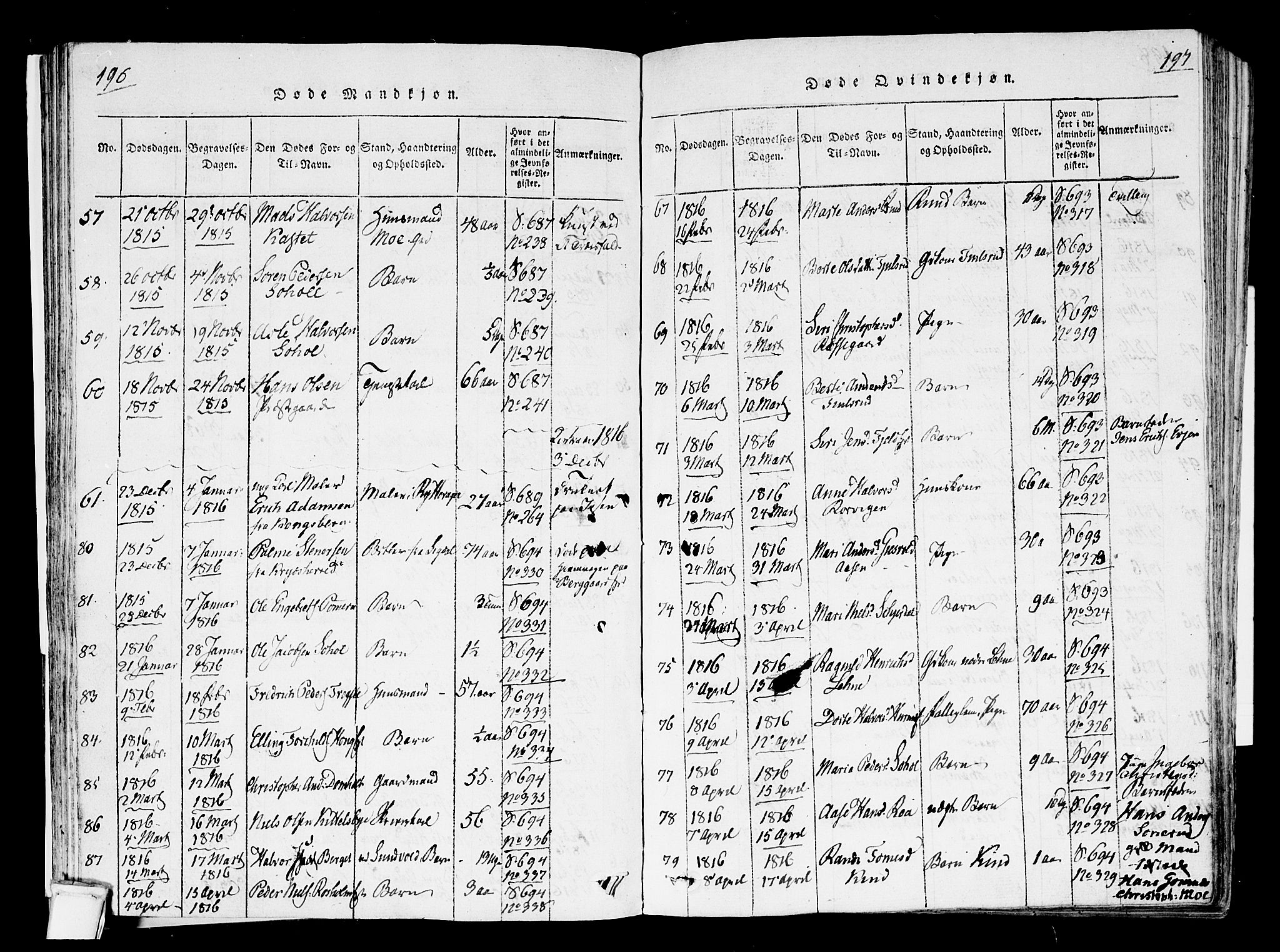 Hole kirkebøker, SAKO/A-228/F/Fa/L0004: Parish register (official) no. I 4, 1814-1833, p. 196-197
