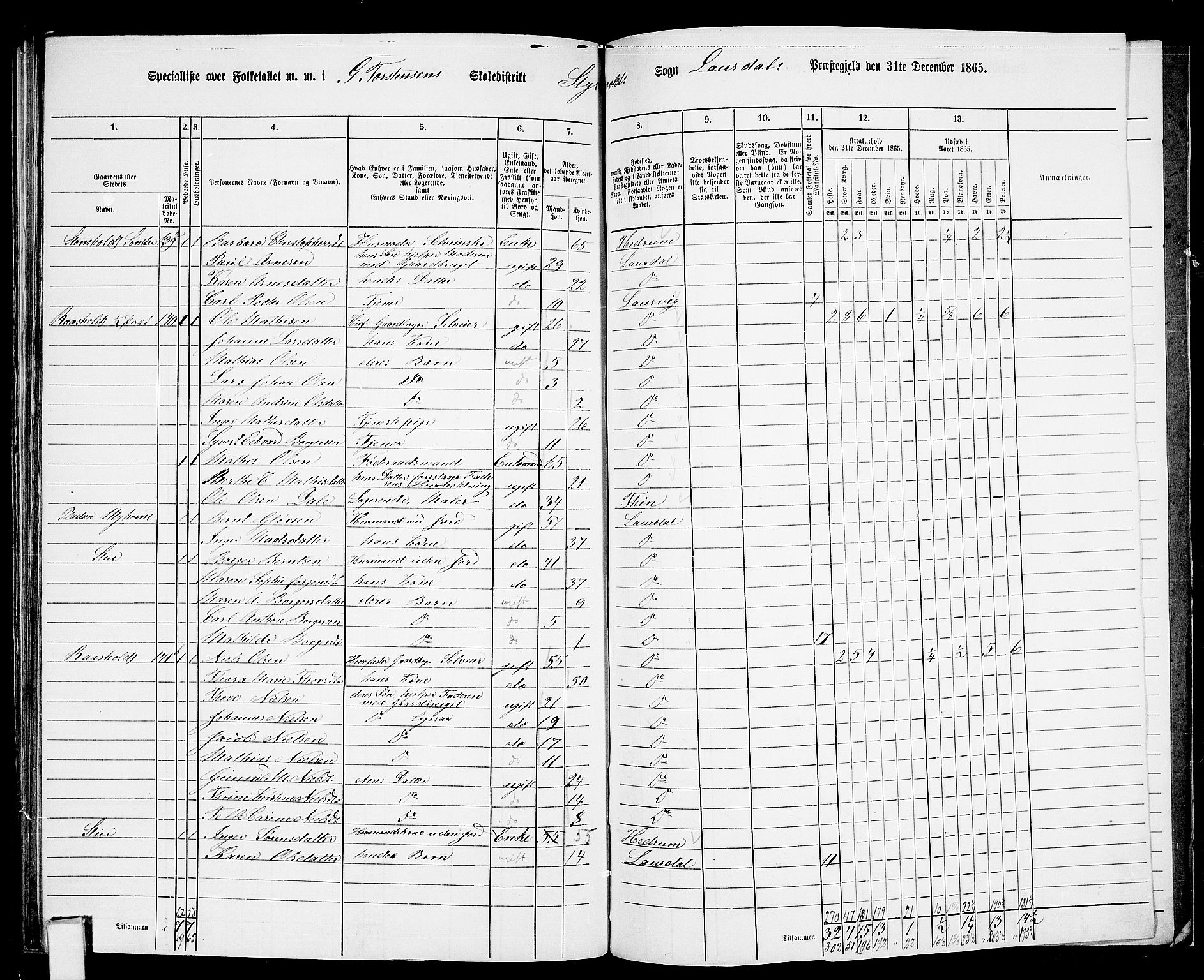 RA, 1865 census for Lardal, 1865, p. 101