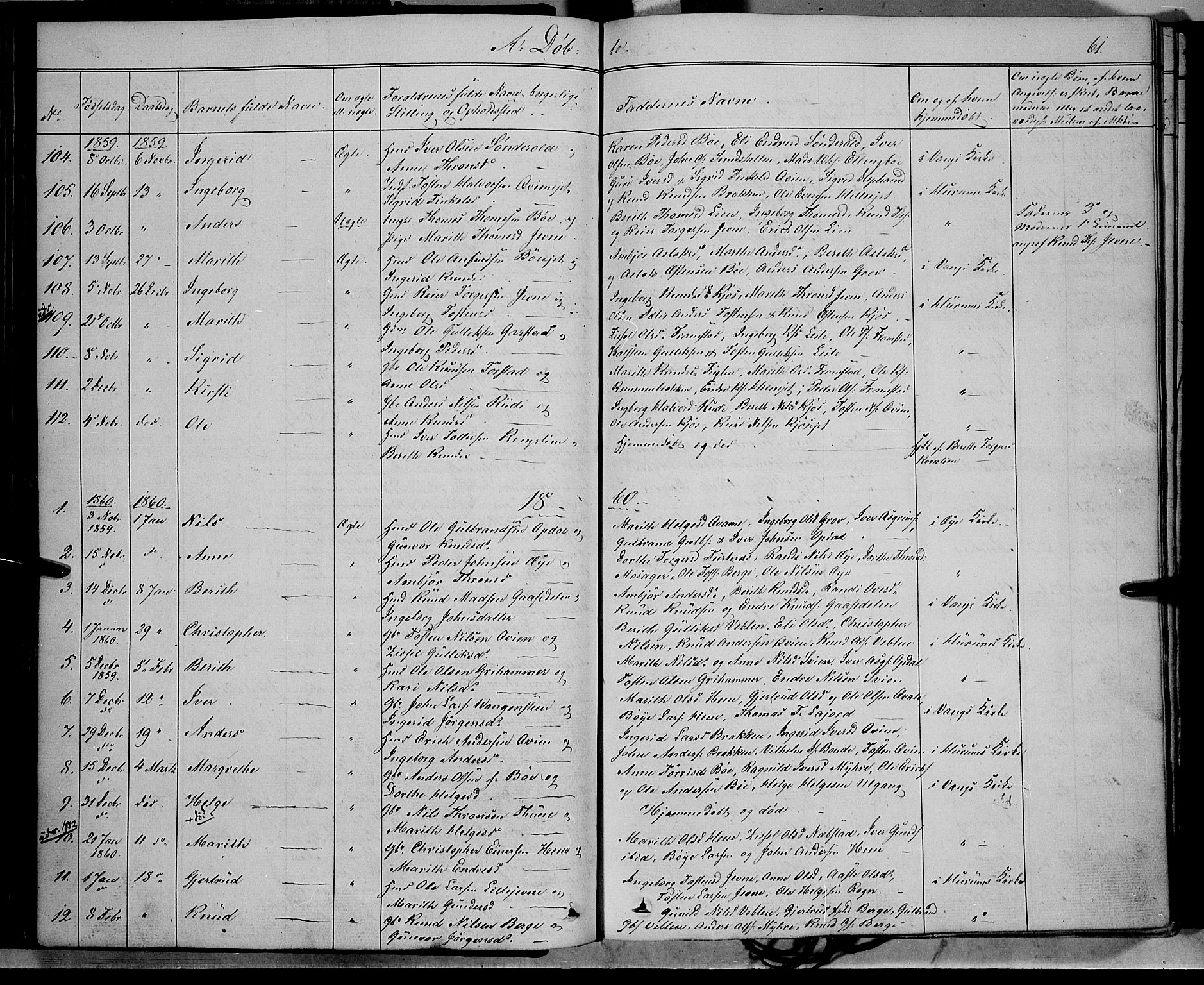 Vang prestekontor, Valdres, SAH/PREST-140/H/Ha/L0006: Parish register (official) no. 6, 1846-1864, p. 61