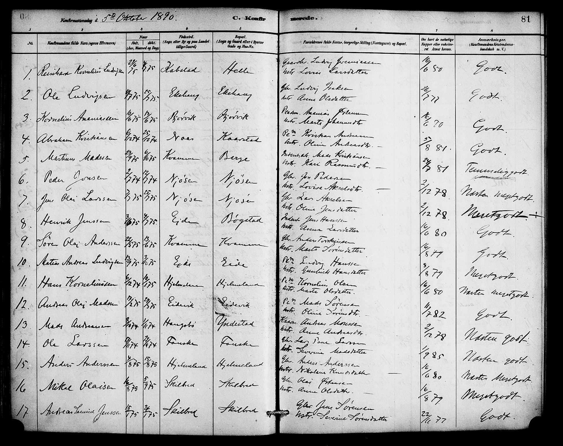 Gaular sokneprestembete, AV/SAB-A-80001/H/Haa: Parish register (official) no. C 1, 1882-1897, p. 81