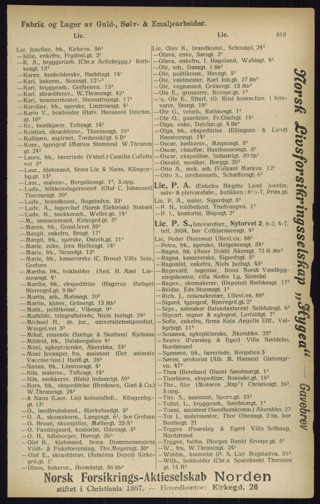 Kristiania/Oslo adressebok, PUBL/-, 1916, p. 815
