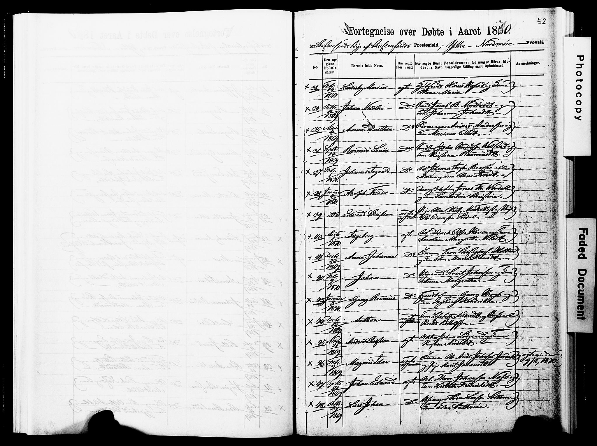 Ministerialprotokoller, klokkerbøker og fødselsregistre - Møre og Romsdal, AV/SAT-A-1454/572/L0857: Parish register (official) no. 572D01, 1866-1872, p. 52