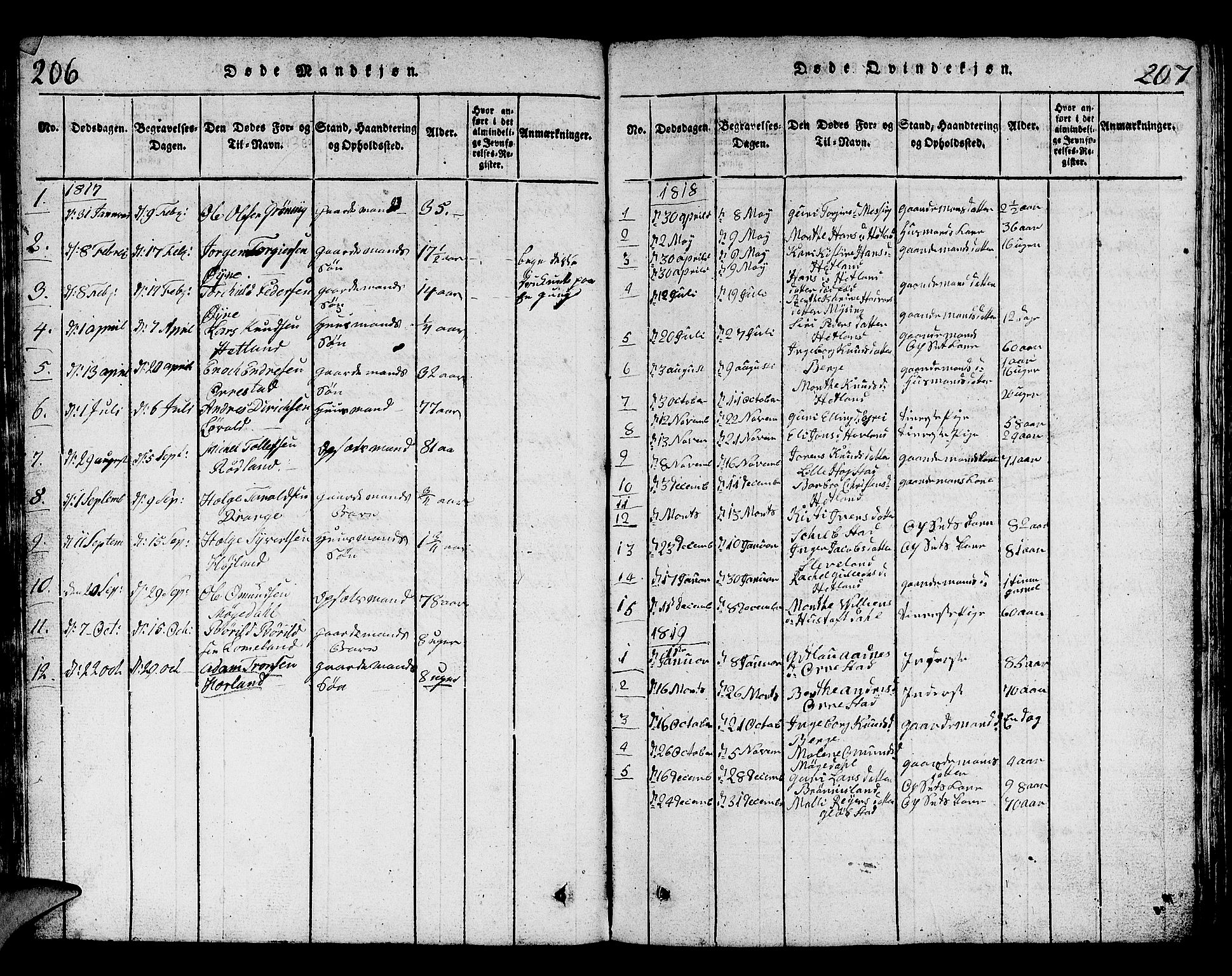 Helleland sokneprestkontor, SAST/A-101810: Parish register (copy) no. B 1, 1815-1841, p. 206-207