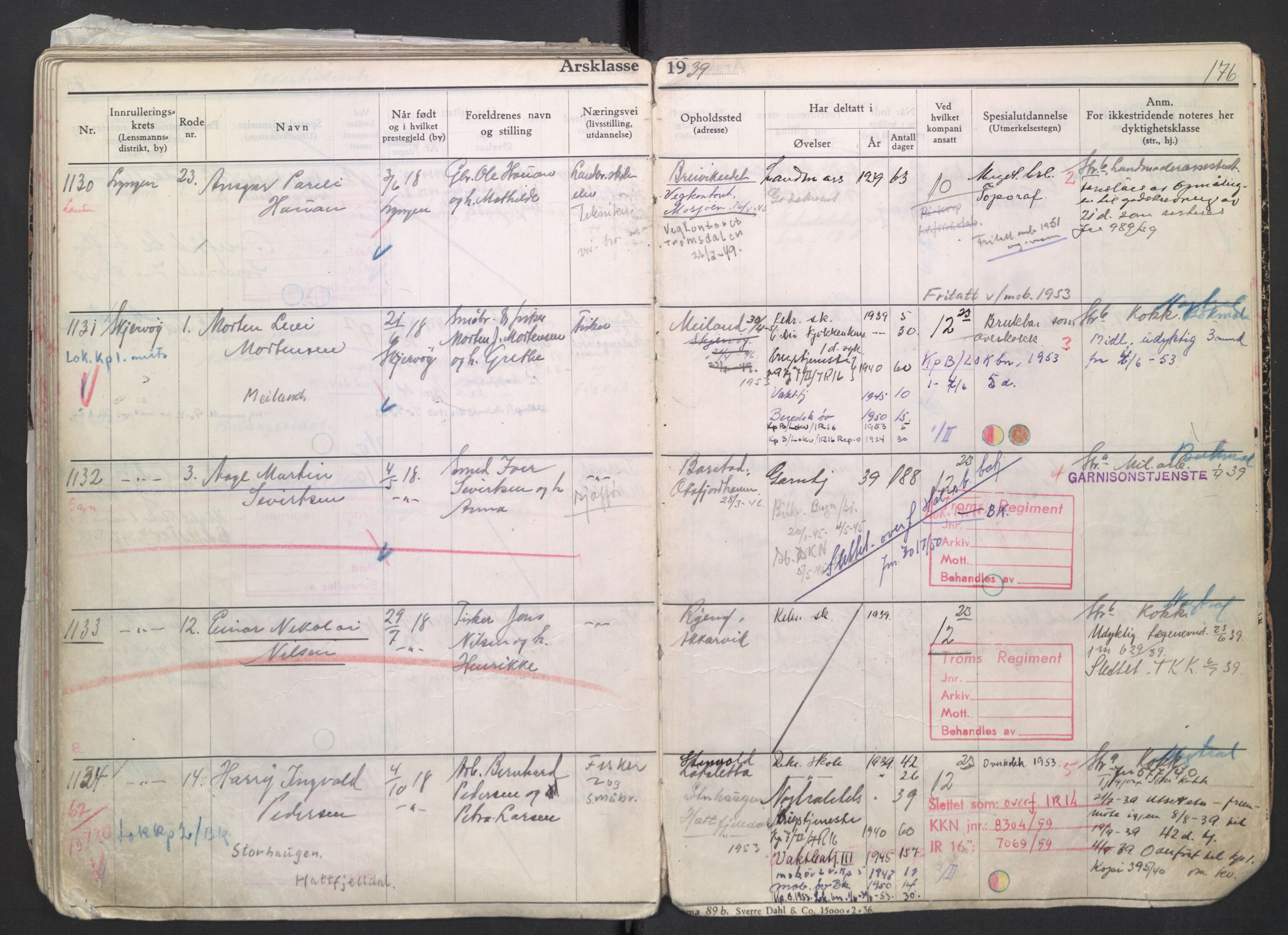 Forsvaret, Troms infanteriregiment nr. 16, AV/RA-RAFA-3146/P/Pa/L0007/0004: Ruller / Rulle for regimentets menige mannskaper, årsklasse 1939, 1939, p. 176