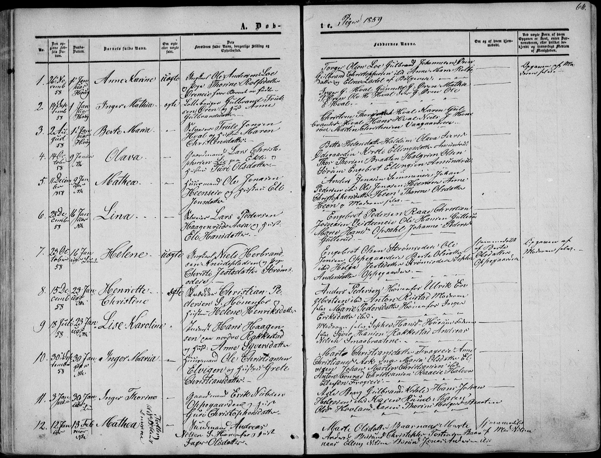 Norderhov kirkebøker, AV/SAKO-A-237/F/Fa/L0012: Parish register (official) no. 12, 1856-1865, p. 66