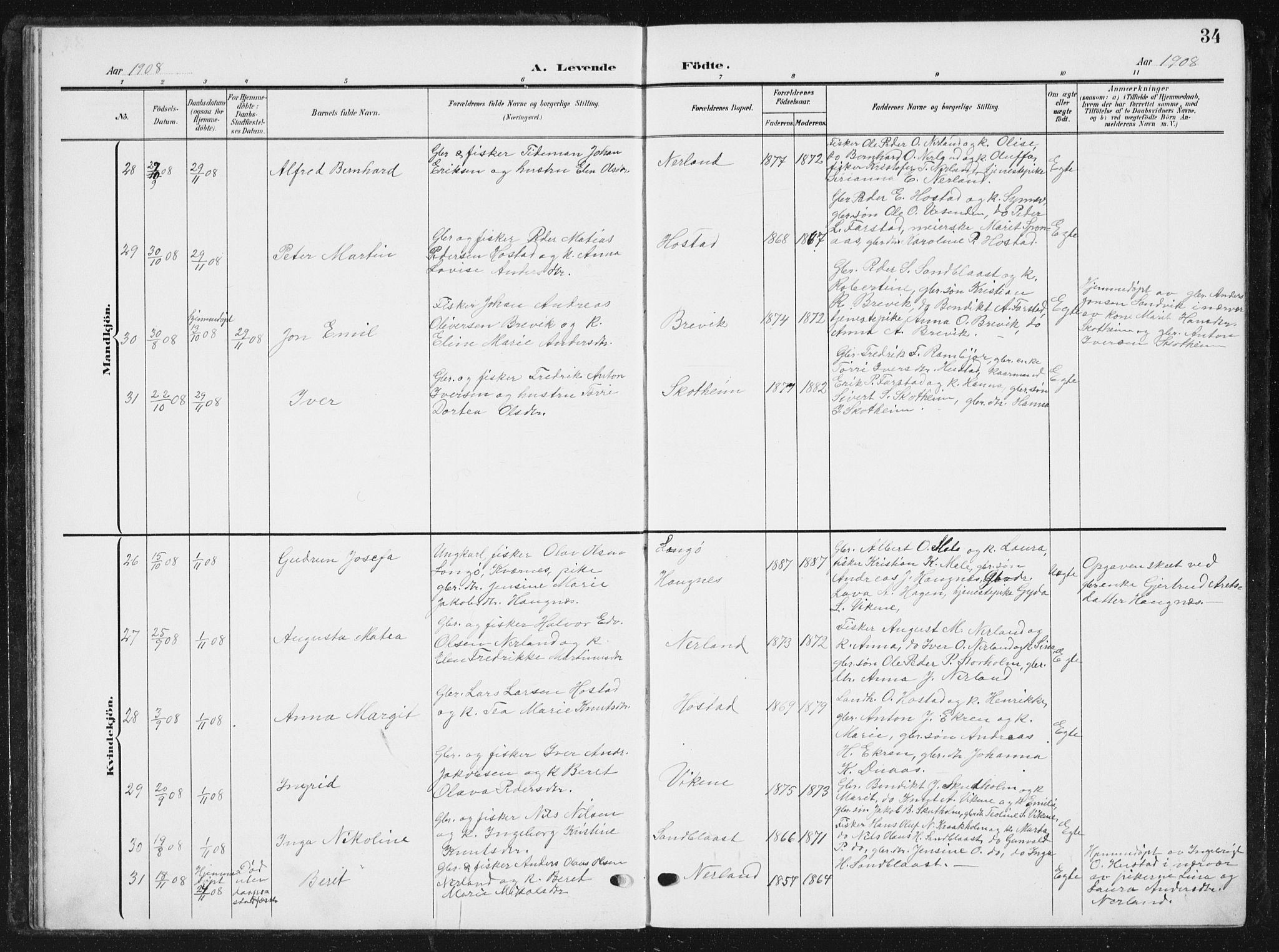 Ministerialprotokoller, klokkerbøker og fødselsregistre - Møre og Romsdal, AV/SAT-A-1454/567/L0784: Parish register (copy) no. 567C04, 1903-1938, p. 34