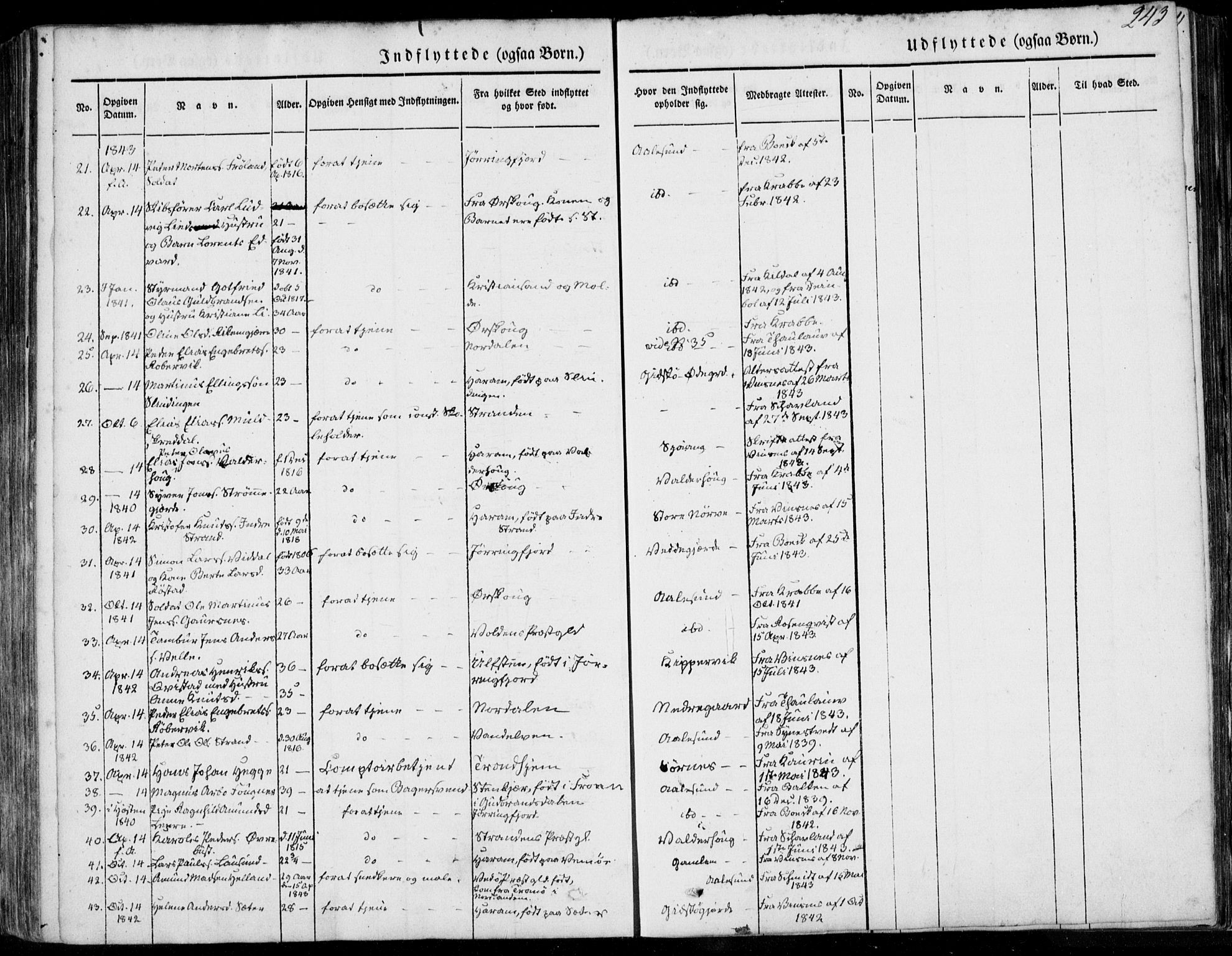 Ministerialprotokoller, klokkerbøker og fødselsregistre - Møre og Romsdal, AV/SAT-A-1454/528/L0396: Parish register (official) no. 528A07, 1839-1847, p. 243