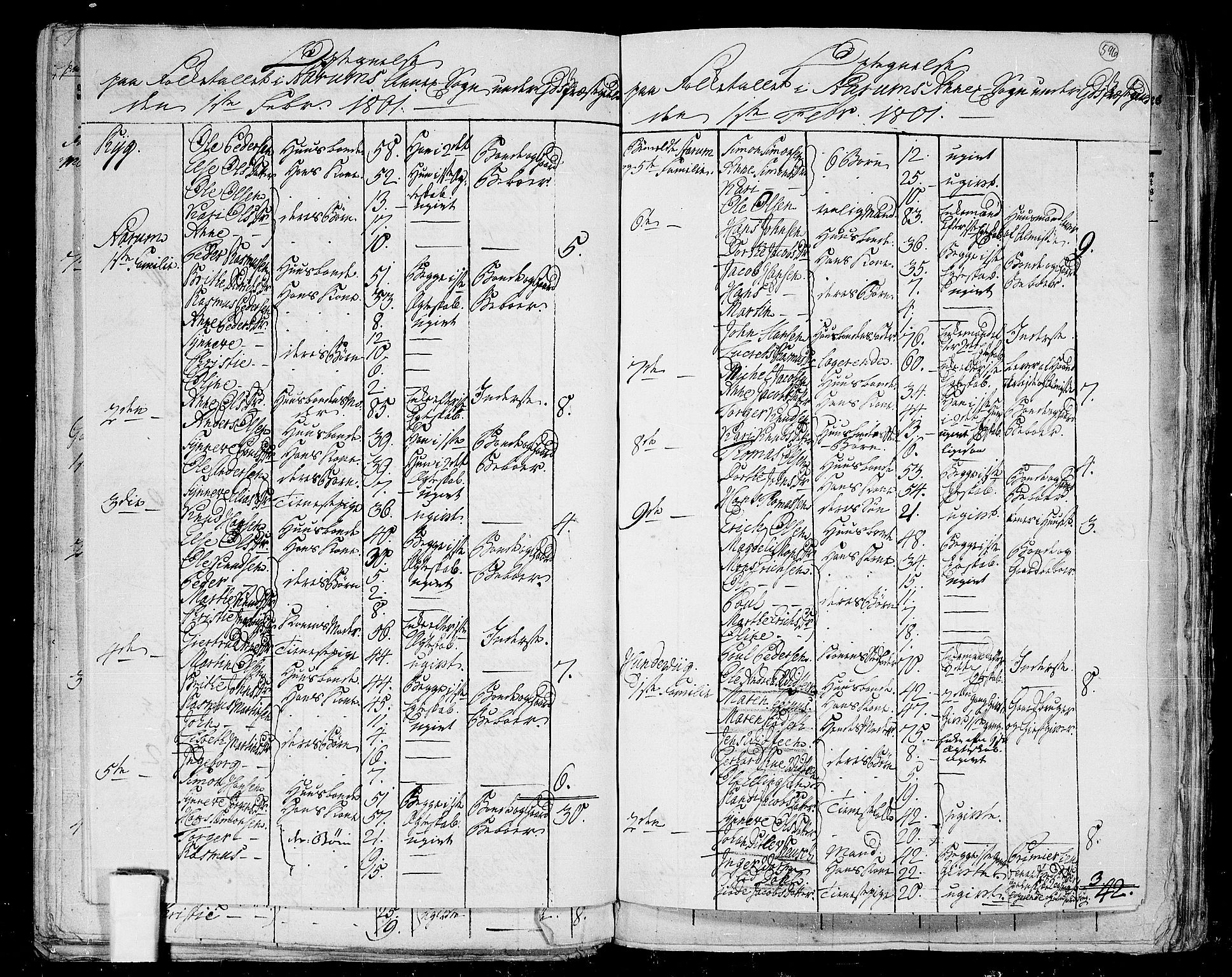 RA, 1801 census for 1443P Eid, 1801, p. 595b-596a