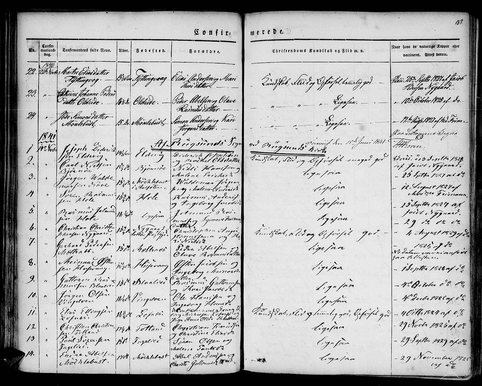 Davik sokneprestembete, AV/SAB-A-79701/H/Haa/Haaa/L0004: Parish register (official) no. A 4, 1830-1849, p. 137