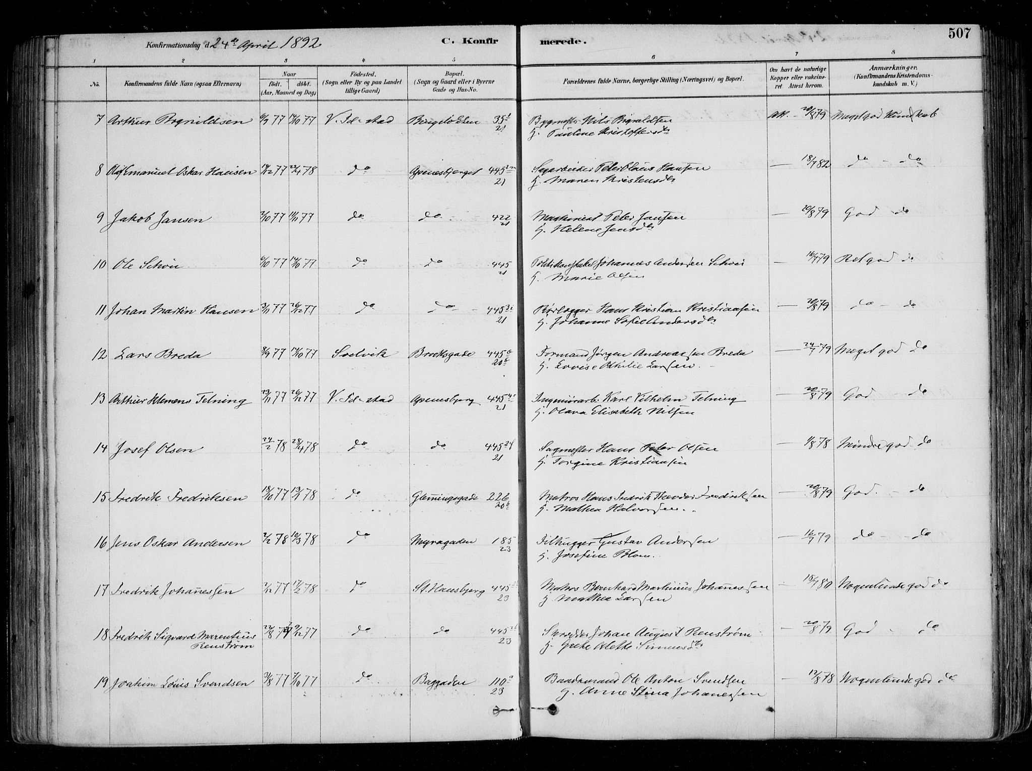 Fredrikstad domkirkes prestekontor Kirkebøker, AV/SAO-A-10906/F/Fa/L0004: Parish register (official) no. 4, 1878-1907, p. 507