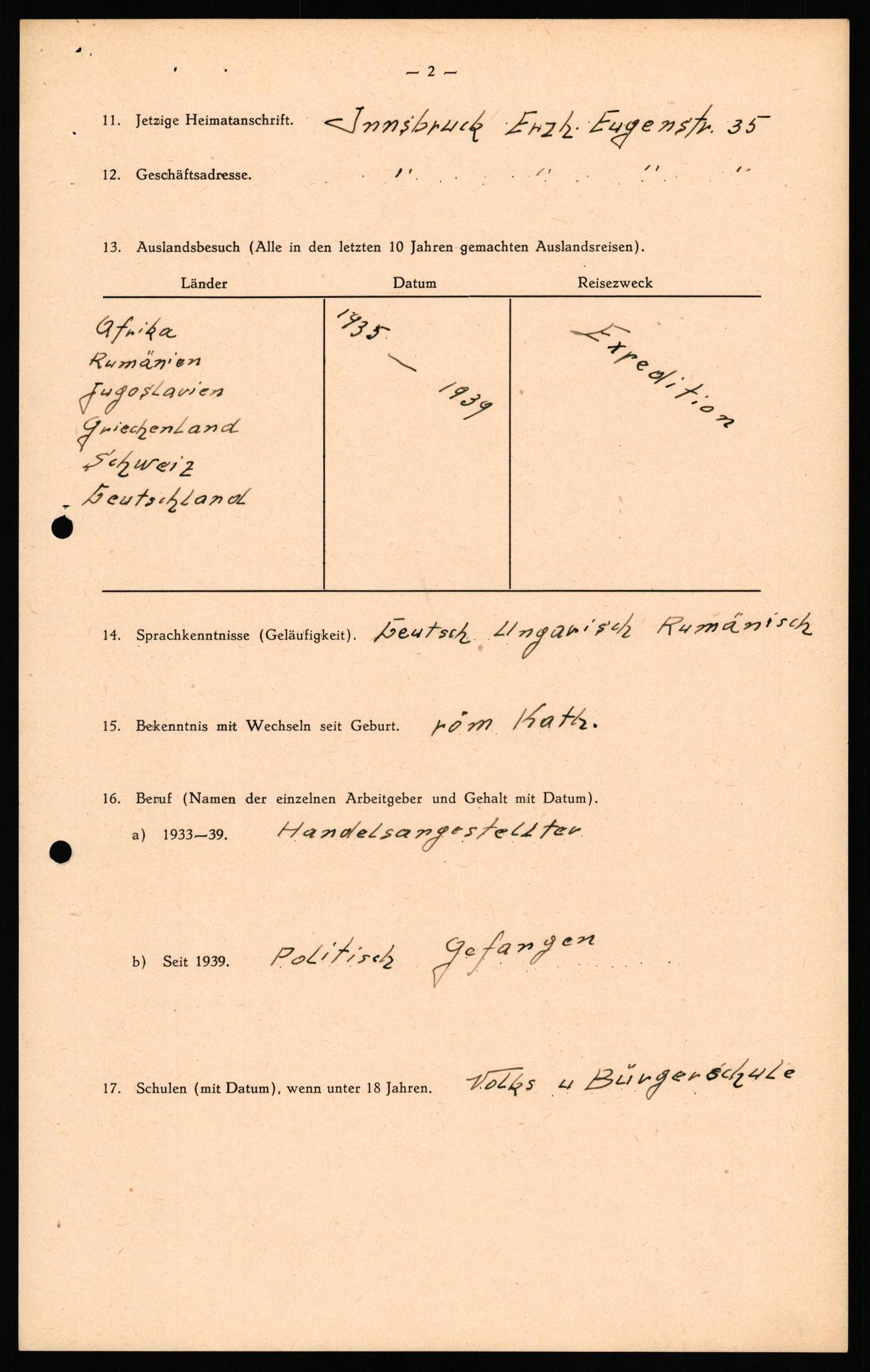 Forsvaret, Forsvarets overkommando II, AV/RA-RAFA-3915/D/Db/L0039: CI Questionaires. Tyske okkupasjonsstyrker i Norge. Østerrikere., 1945-1946, p. 76