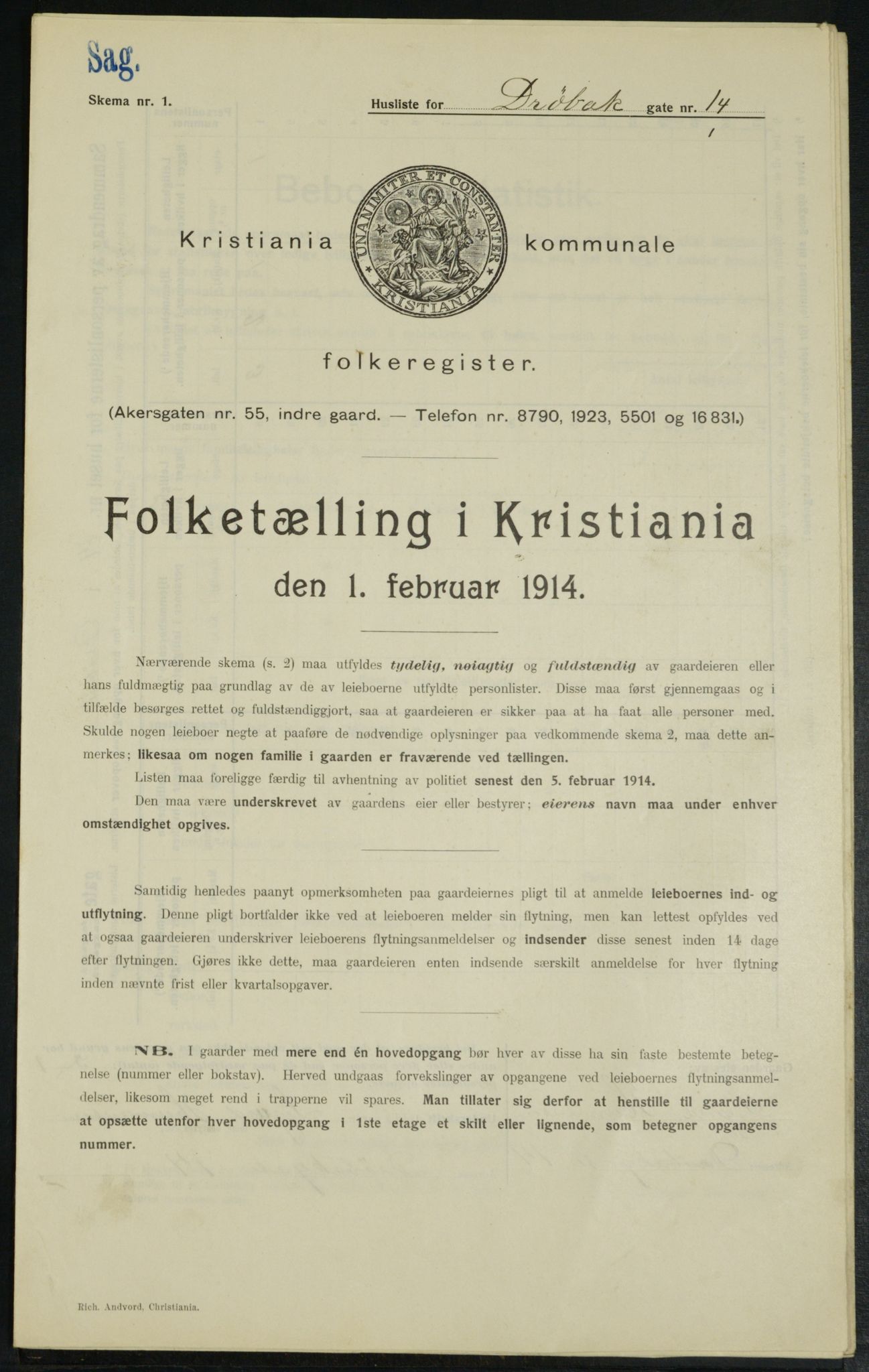 OBA, Municipal Census 1914 for Kristiania, 1914, p. 17608