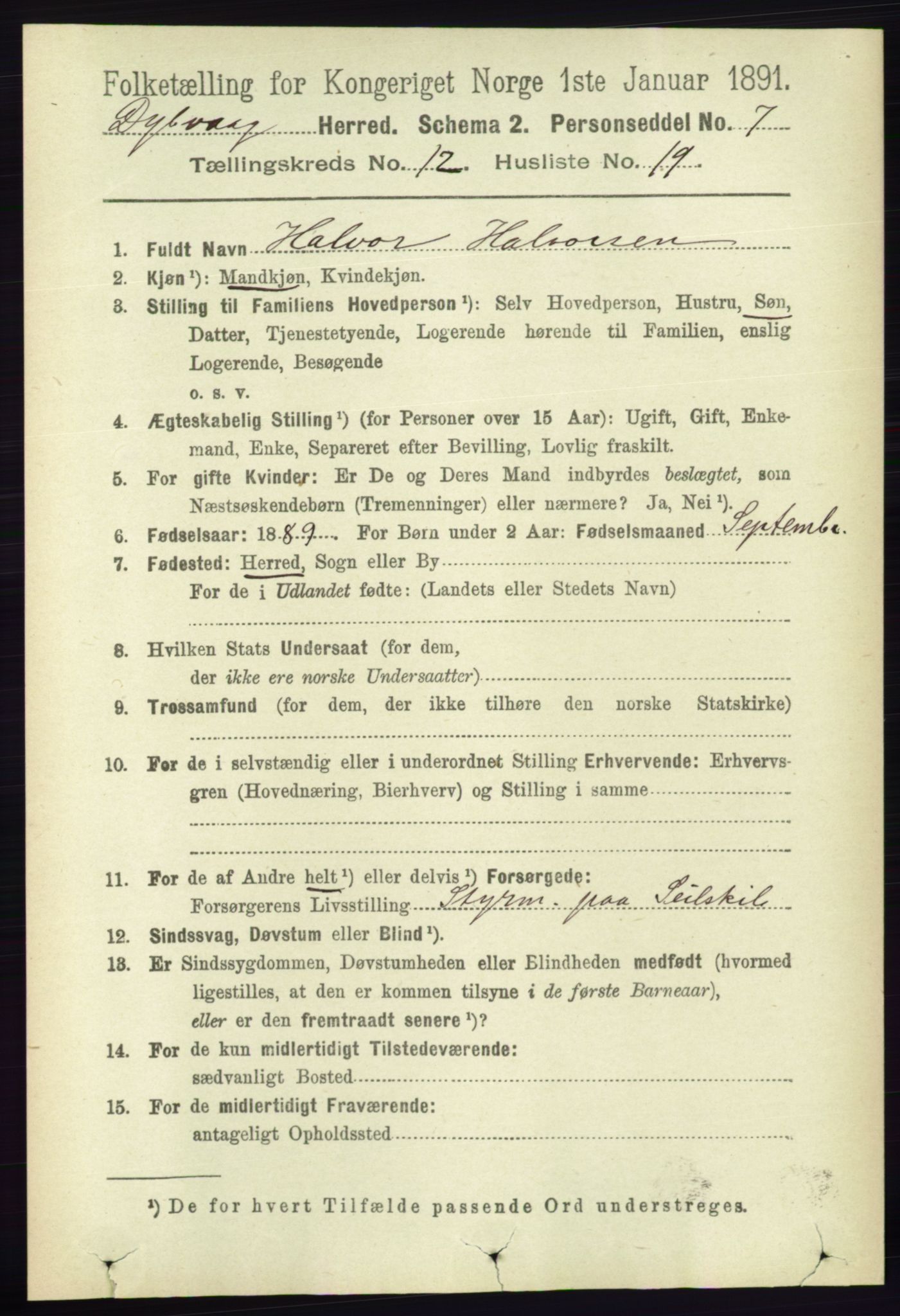 RA, 1891 census for 0915 Dypvåg, 1891, p. 4852