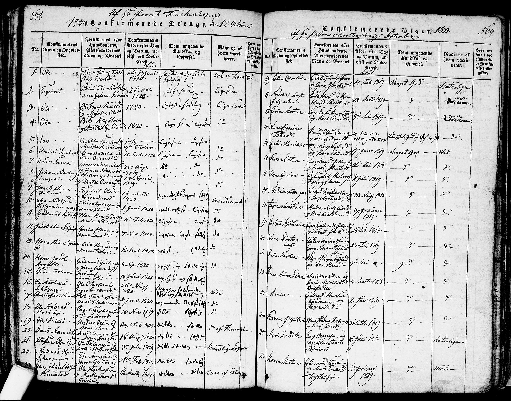 Nes prestekontor Kirkebøker, SAO/A-10410/F/Fa/L0005: Parish register (official) no. I 5, 1815-1835, p. 568-569