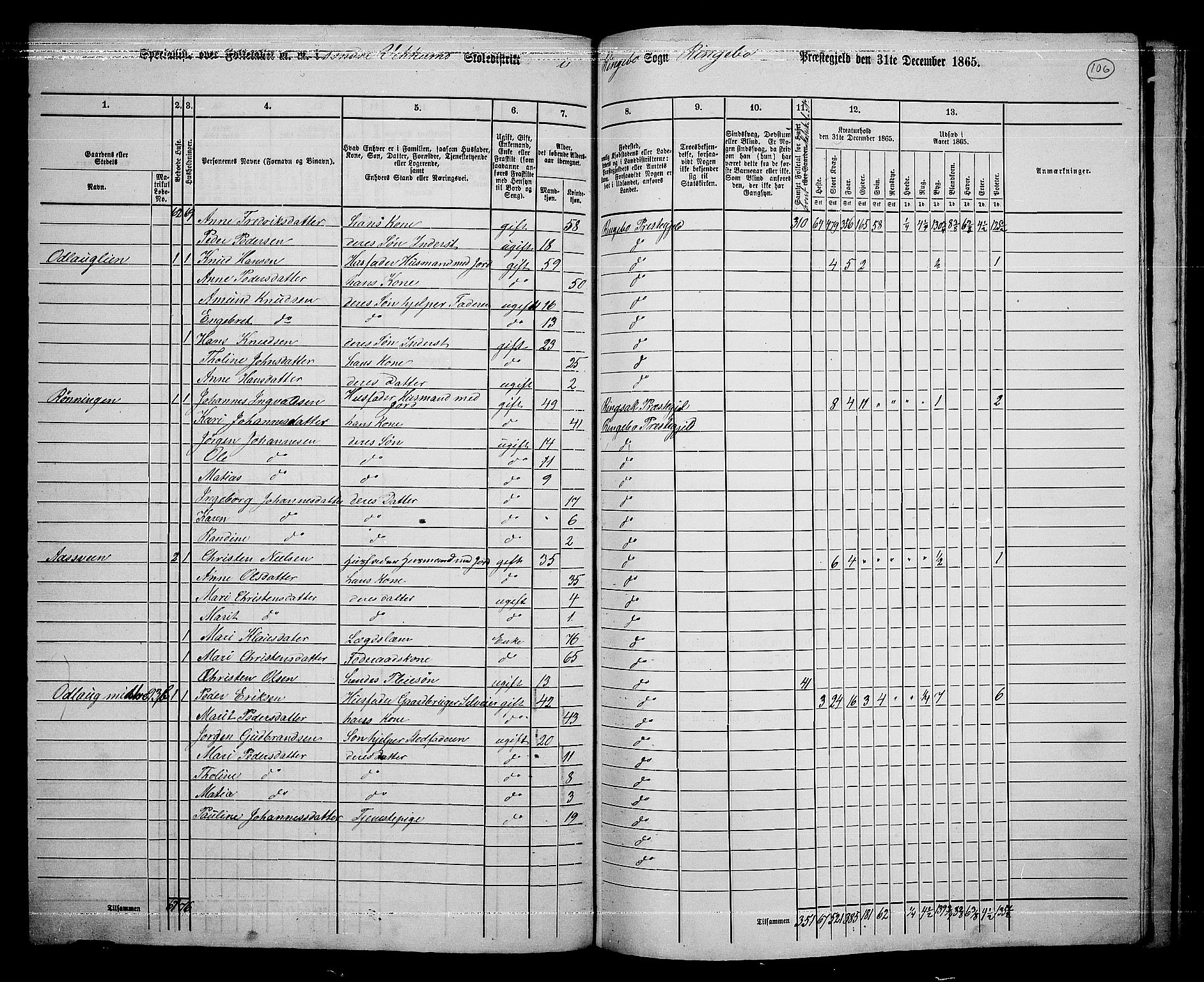 RA, 1865 census for Ringebu, 1865, p. 87