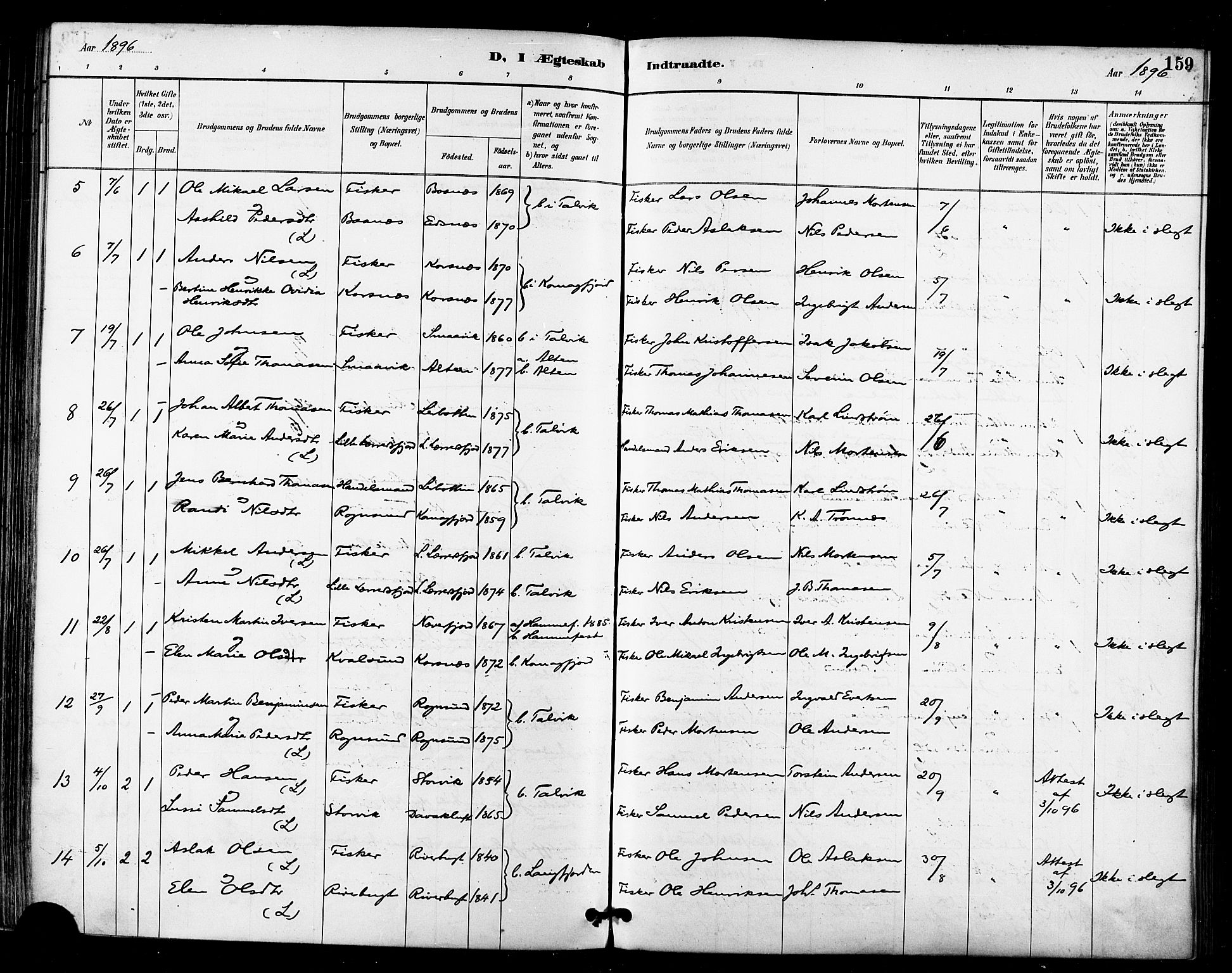 Talvik sokneprestkontor, SATØ/S-1337/H/Ha/L0013kirke: Parish register (official) no. 13, 1886-1897, p. 159