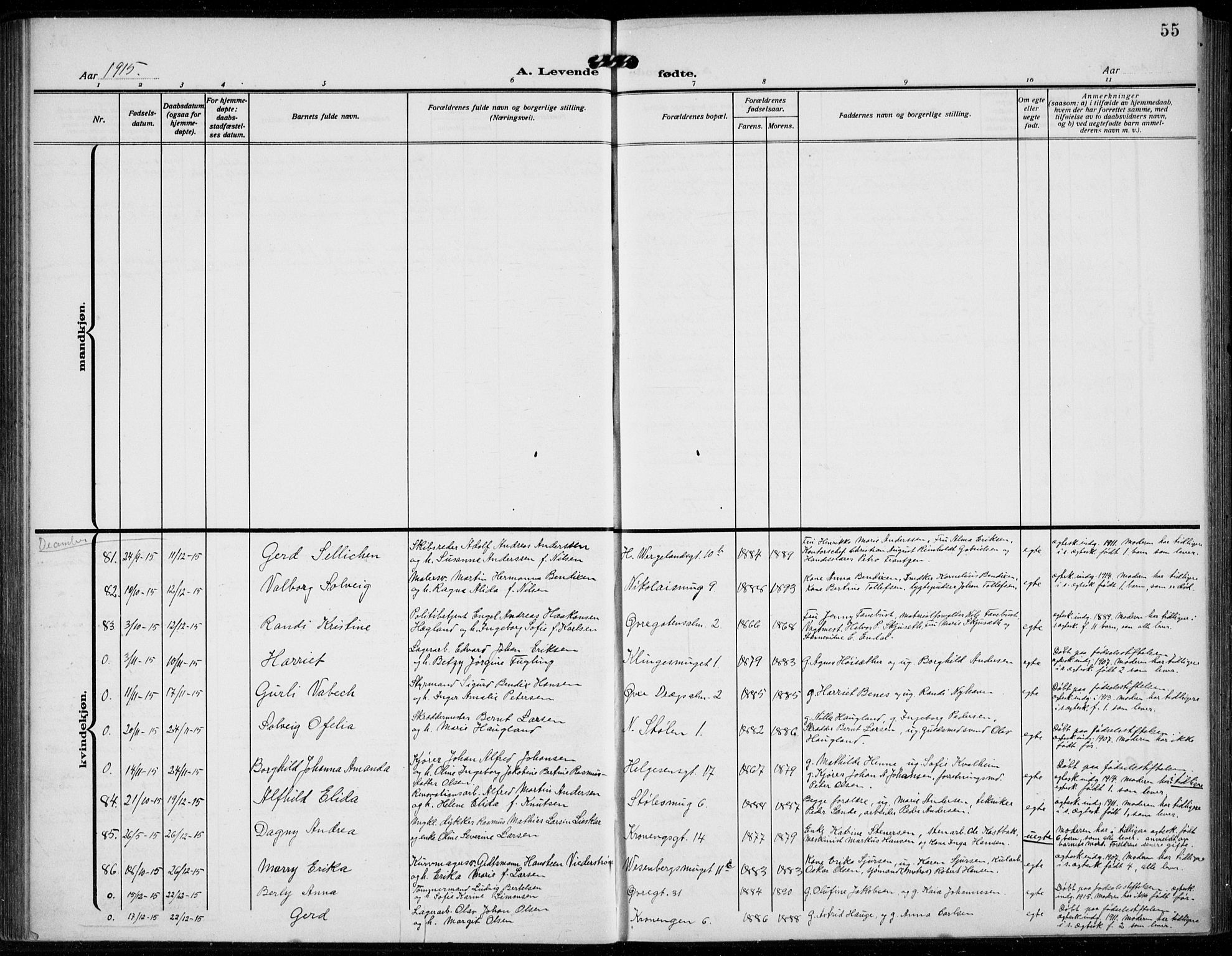 Mariakirken Sokneprestembete, AV/SAB-A-76901/H/Hab/L0006: Parish register (copy) no. A 6, 1909-1939, p. 55