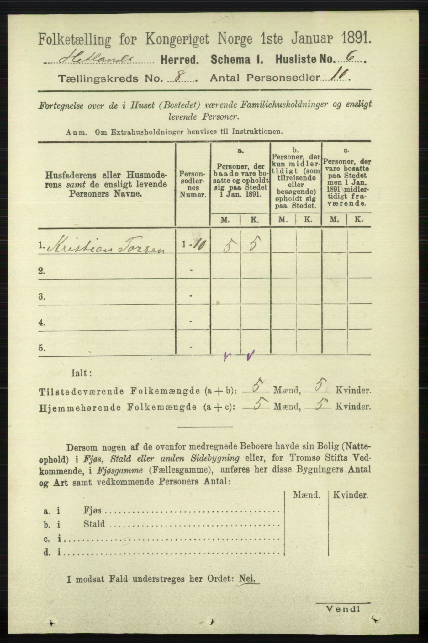 RA, 1891 census for 1126 Hetland, 1891, p. 4355