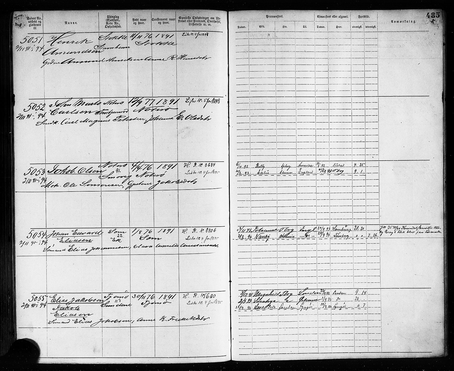 Tønsberg innrulleringskontor, AV/SAKO-A-786/F/Fb/L0007: Annotasjonsrulle Patent nr. 2636-5150, 1881-1892, p. 487