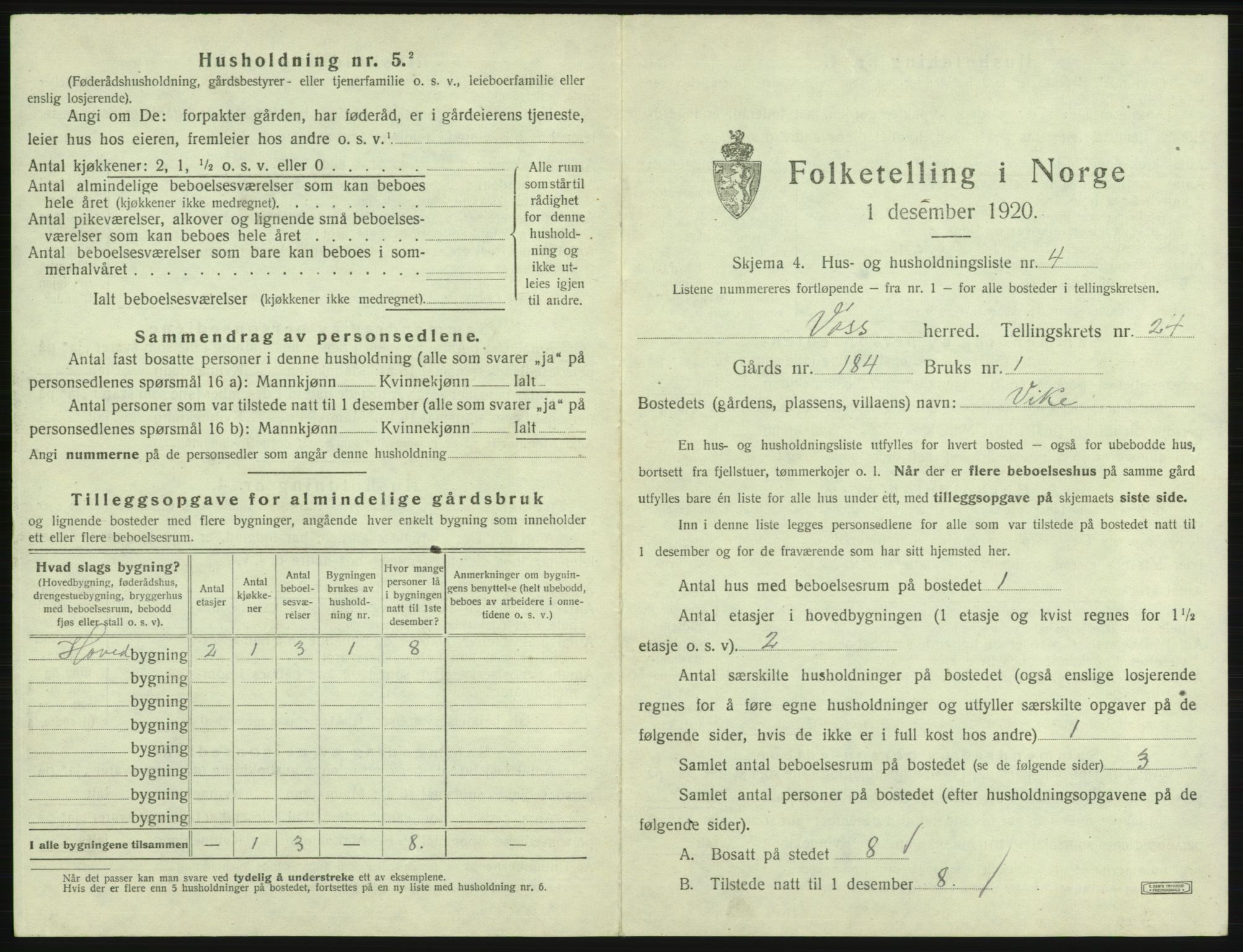 SAB, 1920 census for Voss, 1920, p. 2097