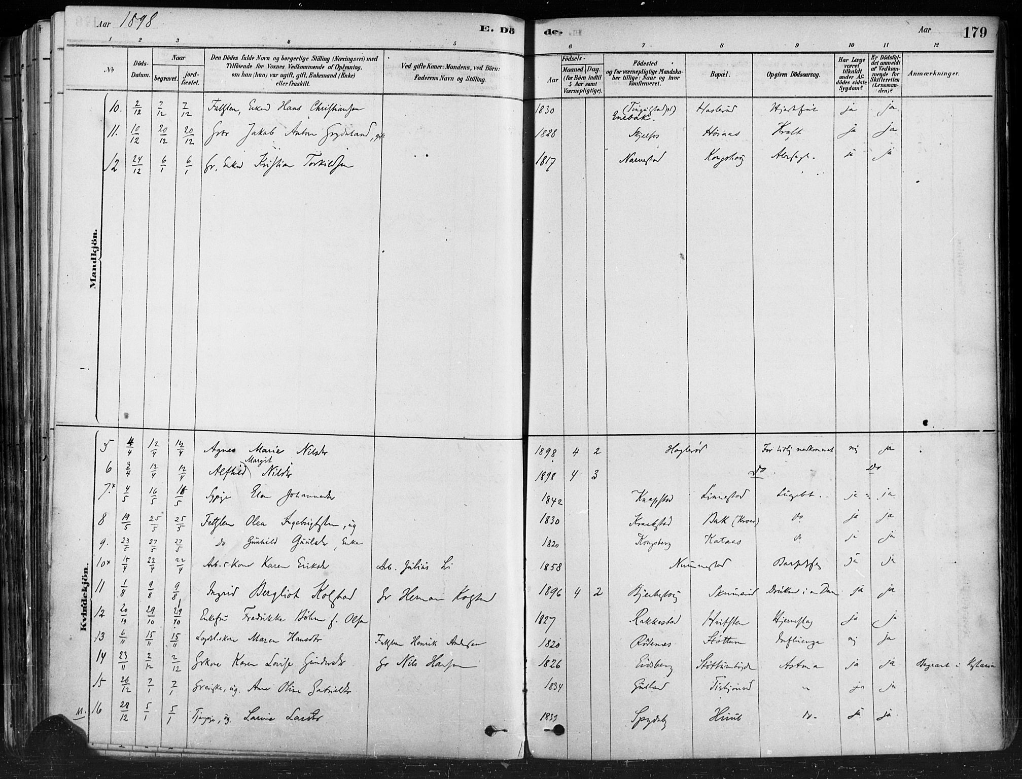 Hobøl prestekontor Kirkebøker, SAO/A-2002/F/Fa/L0005: Parish register (official) no. I 5, 1878-1904, p. 179