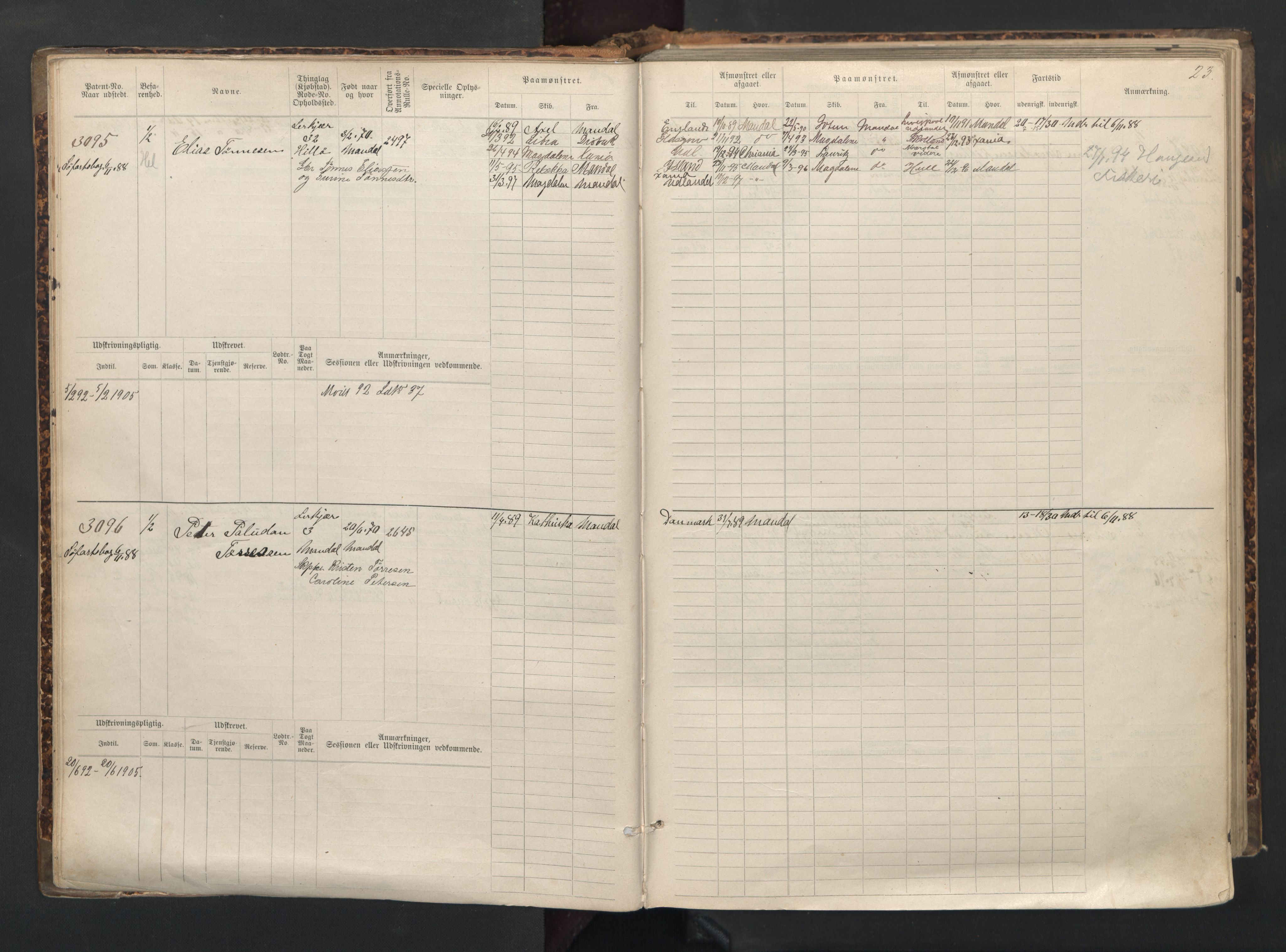 Mandal mønstringskrets, AV/SAK-2031-0016/F/Fb/L0015: Hovedrulle nr 3055-3820, Y-24, 1887-1940, p. 24