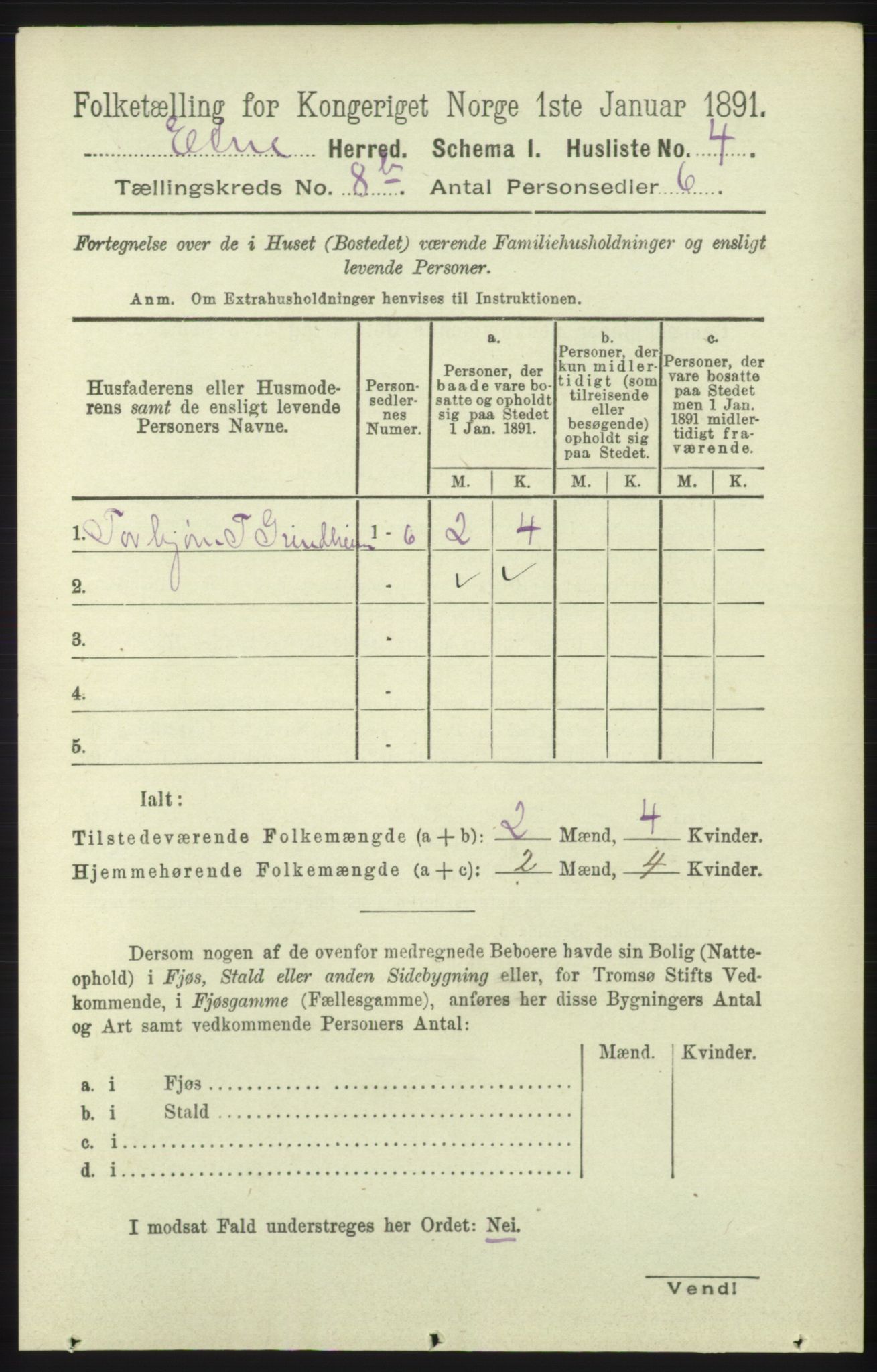 RA, 1891 census for 1211 Etne, 1891, p. 1603