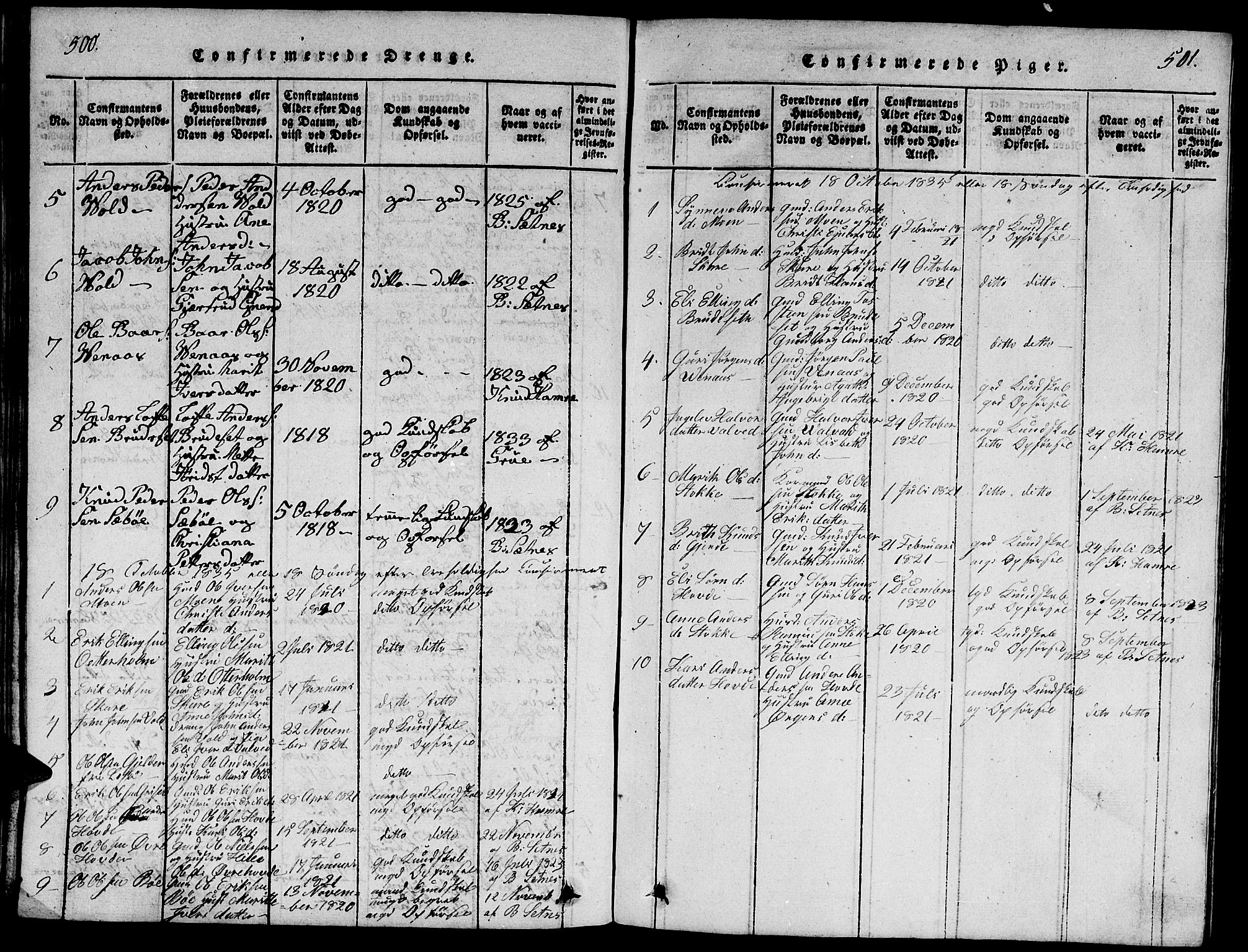 Ministerialprotokoller, klokkerbøker og fødselsregistre - Møre og Romsdal, SAT/A-1454/543/L0563: Parish register (copy) no. 543C01, 1818-1836, p. 500-501
