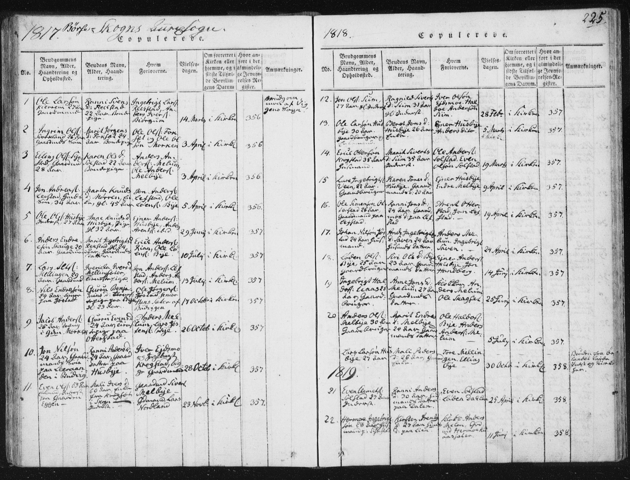 Ministerialprotokoller, klokkerbøker og fødselsregistre - Sør-Trøndelag, AV/SAT-A-1456/665/L0770: Parish register (official) no. 665A05, 1817-1829, p. 225